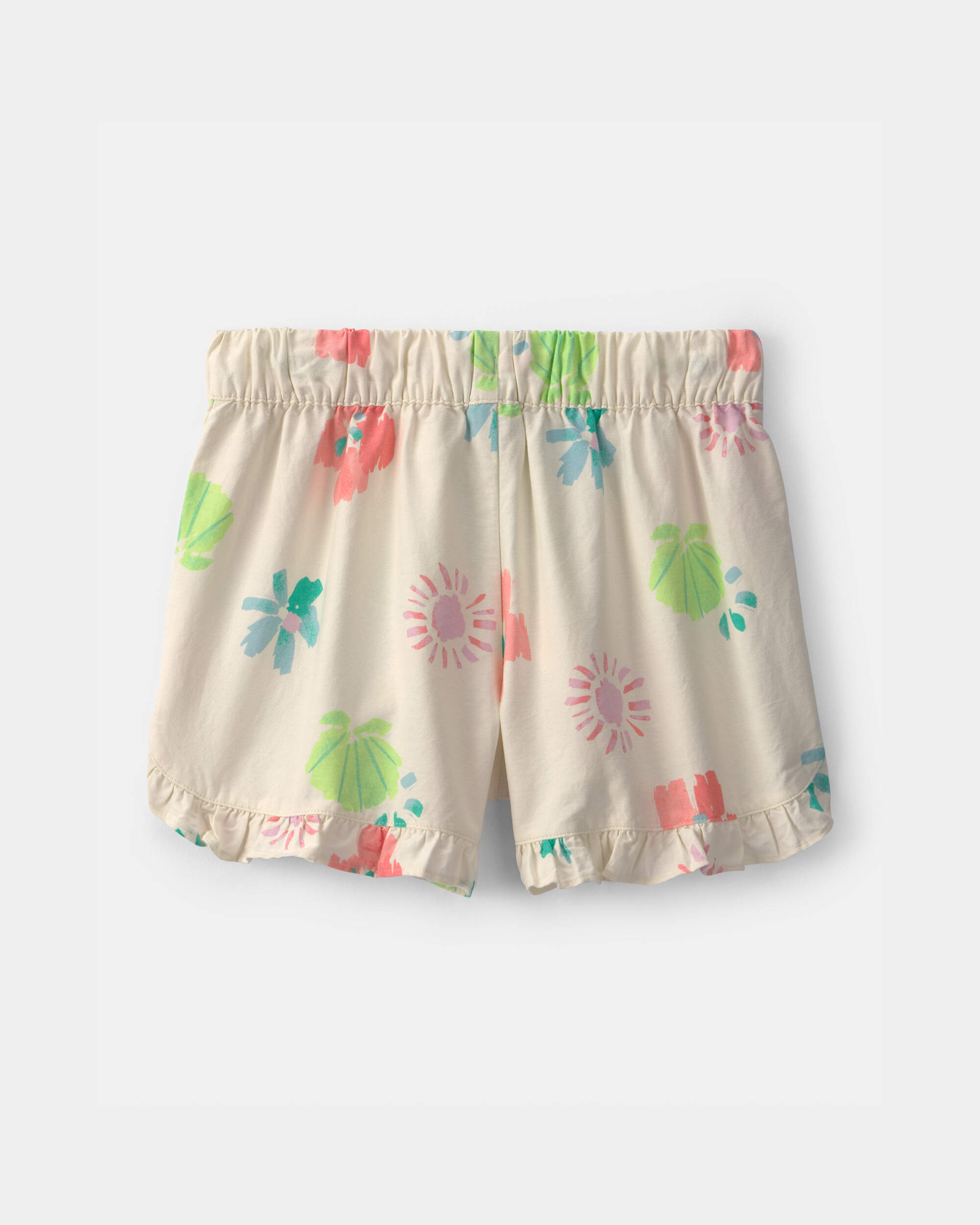 Girls Ruffle-Trim Floral Shorts - Cream