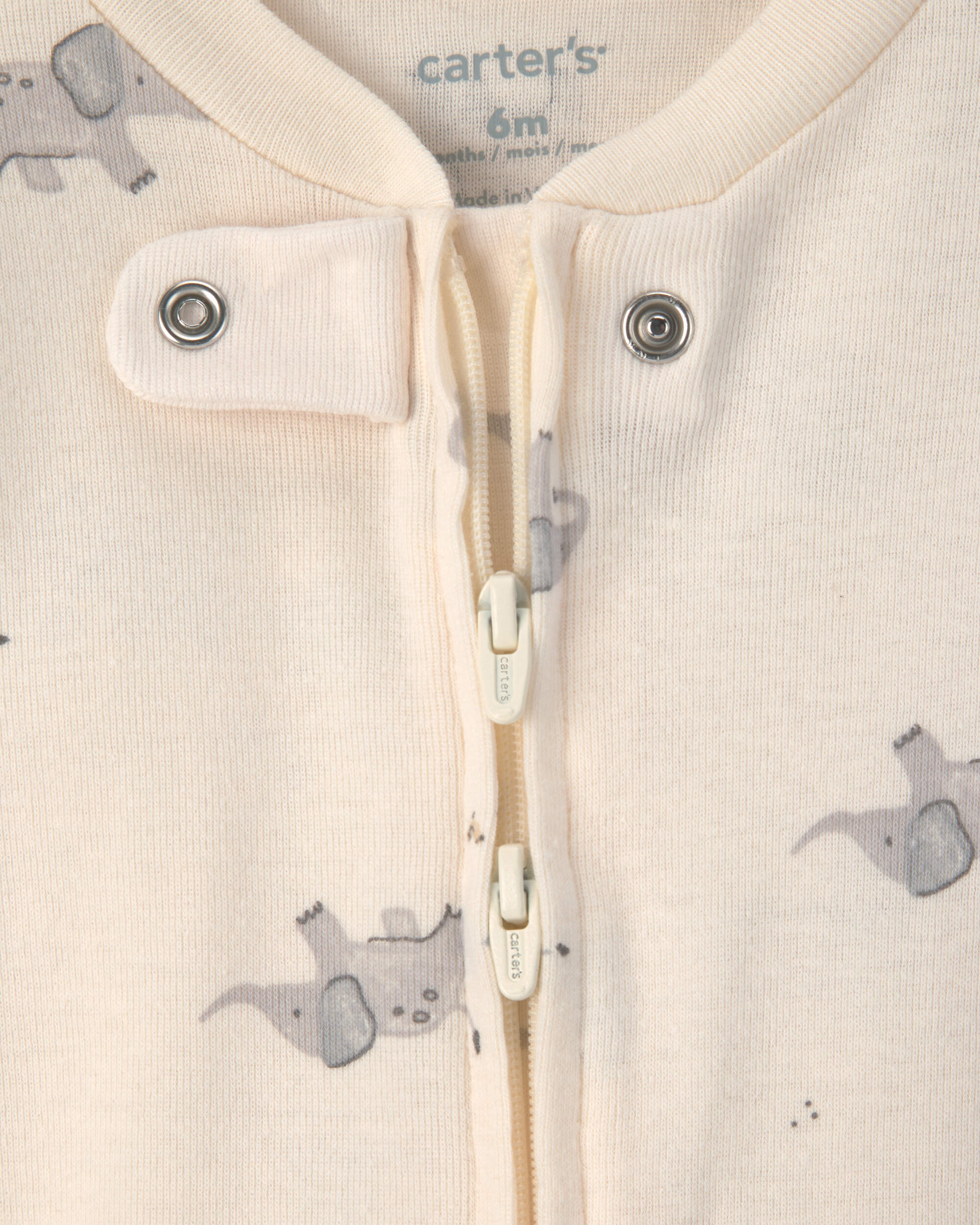 Baby 2-Pack Elephant Striped 100% Cotton 2-Way Zip Sleepers - Grey/Cream