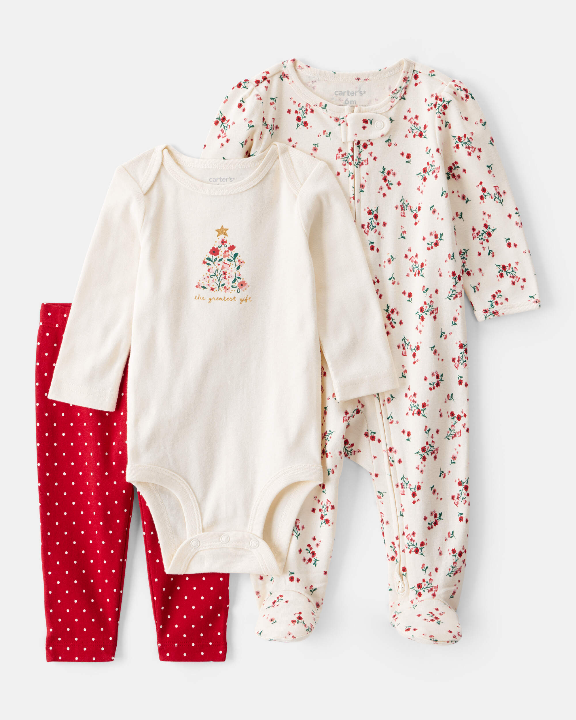 Baby Girl Christmas 3-Piece Sleeper Set