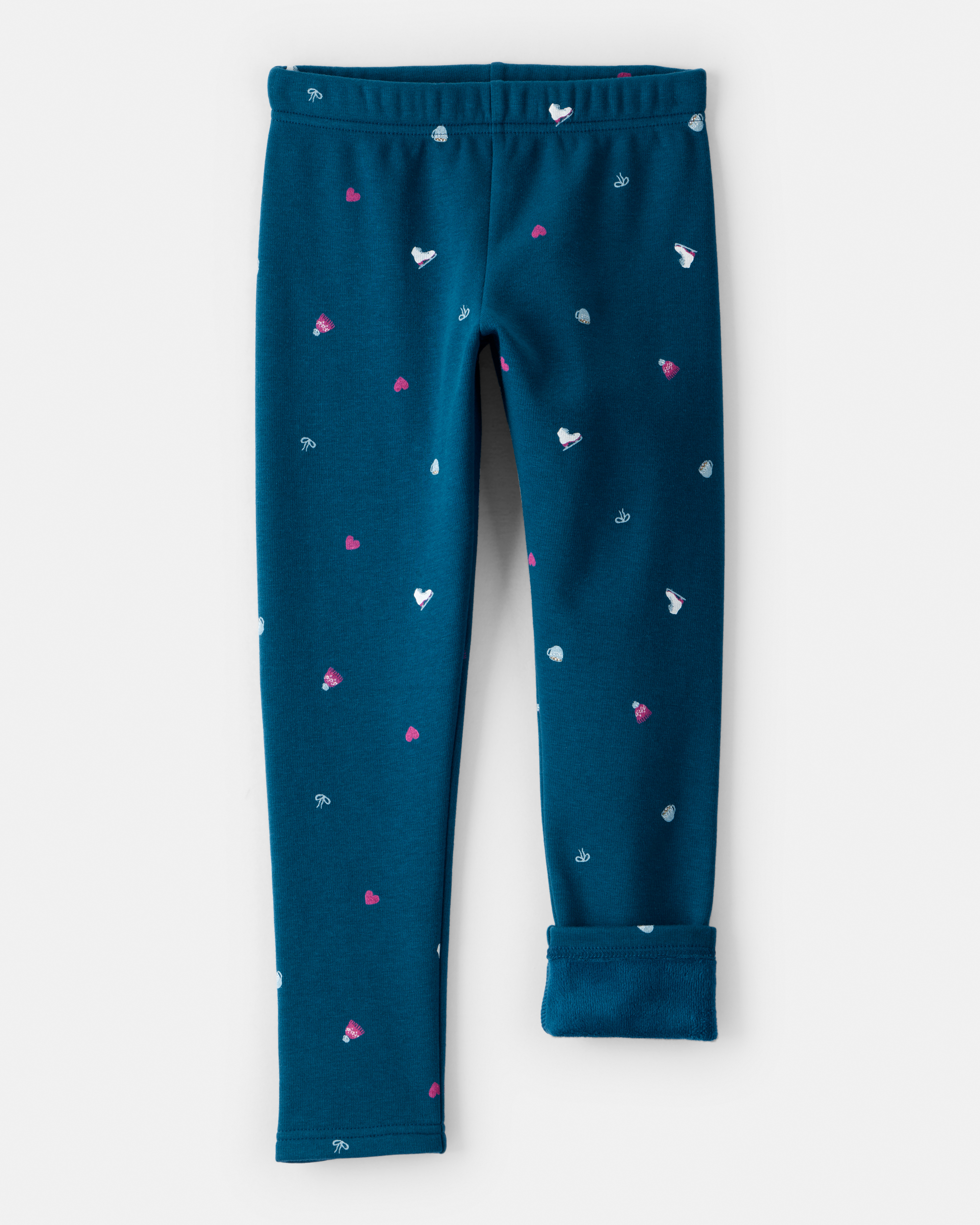 Kid Ice Skate Print Pull-On Stretch Cozy Leggings - Blue