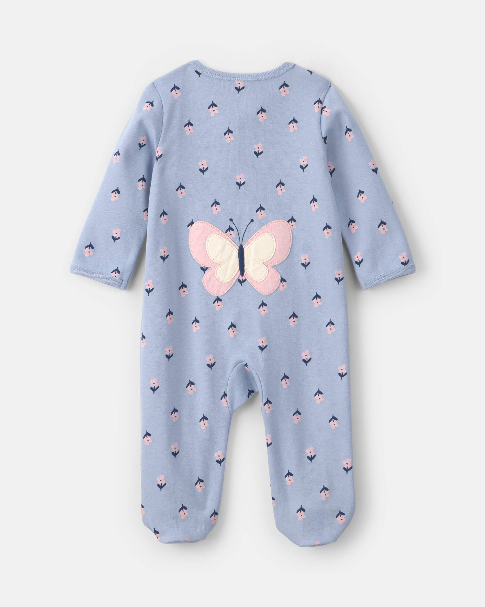 Baby Girl 2-Way Zip Flower & Butterfly Cotton Sleepers - Blue