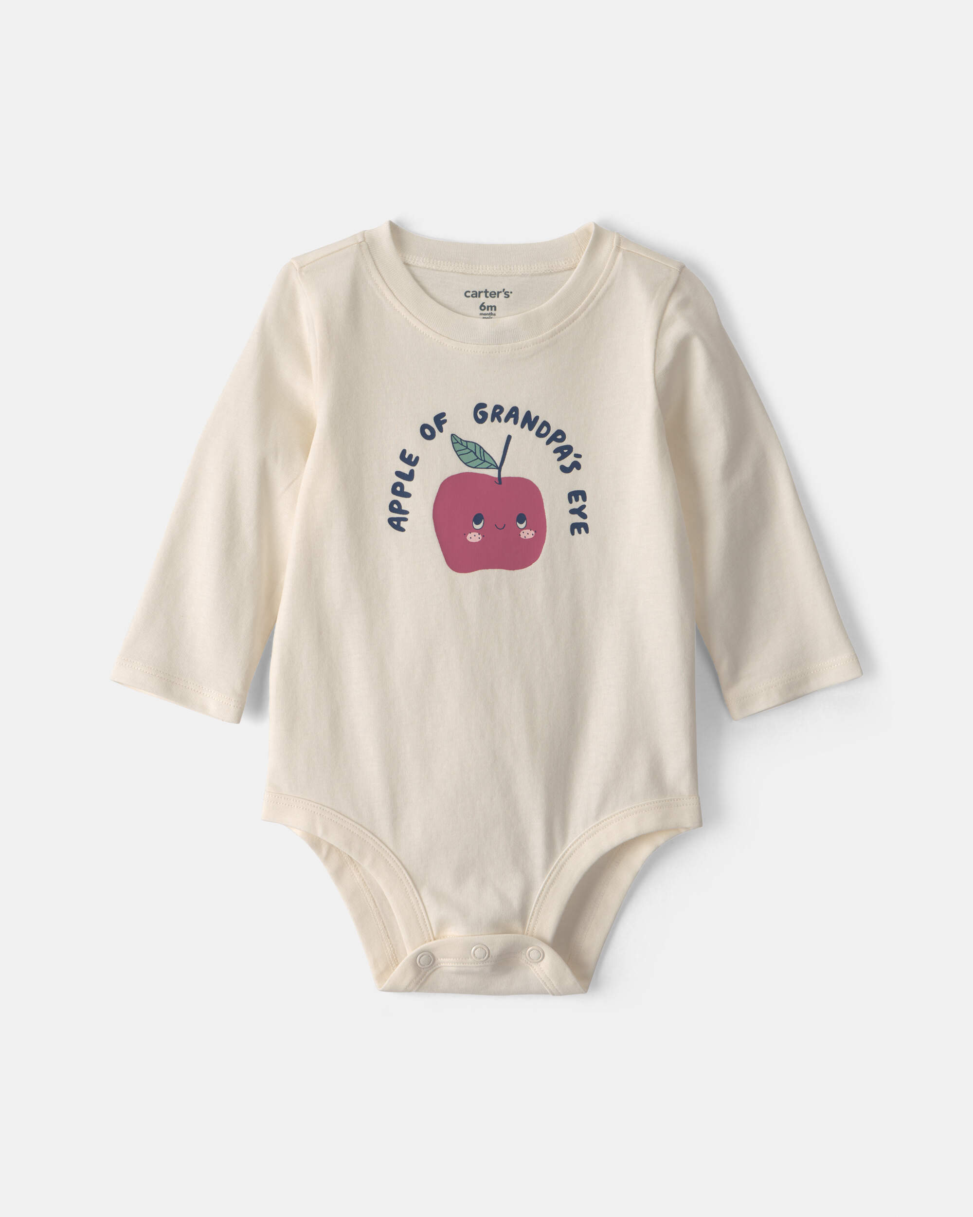 Baby 'Apple Of Grandpa's Eye' Apple Long-Sleeve Graphic Bodysuit - Cream