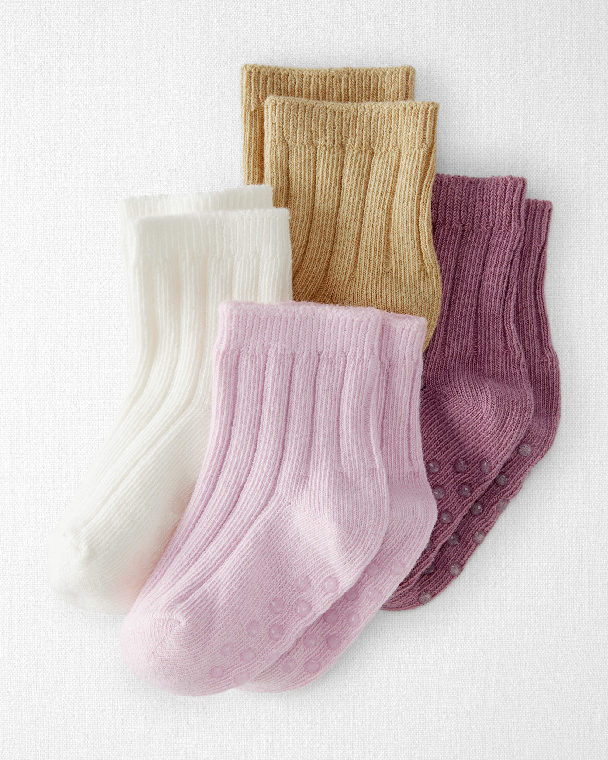 Baby Girl Toddler 4-Pack No-Slip Socks Made with Organic Cotton