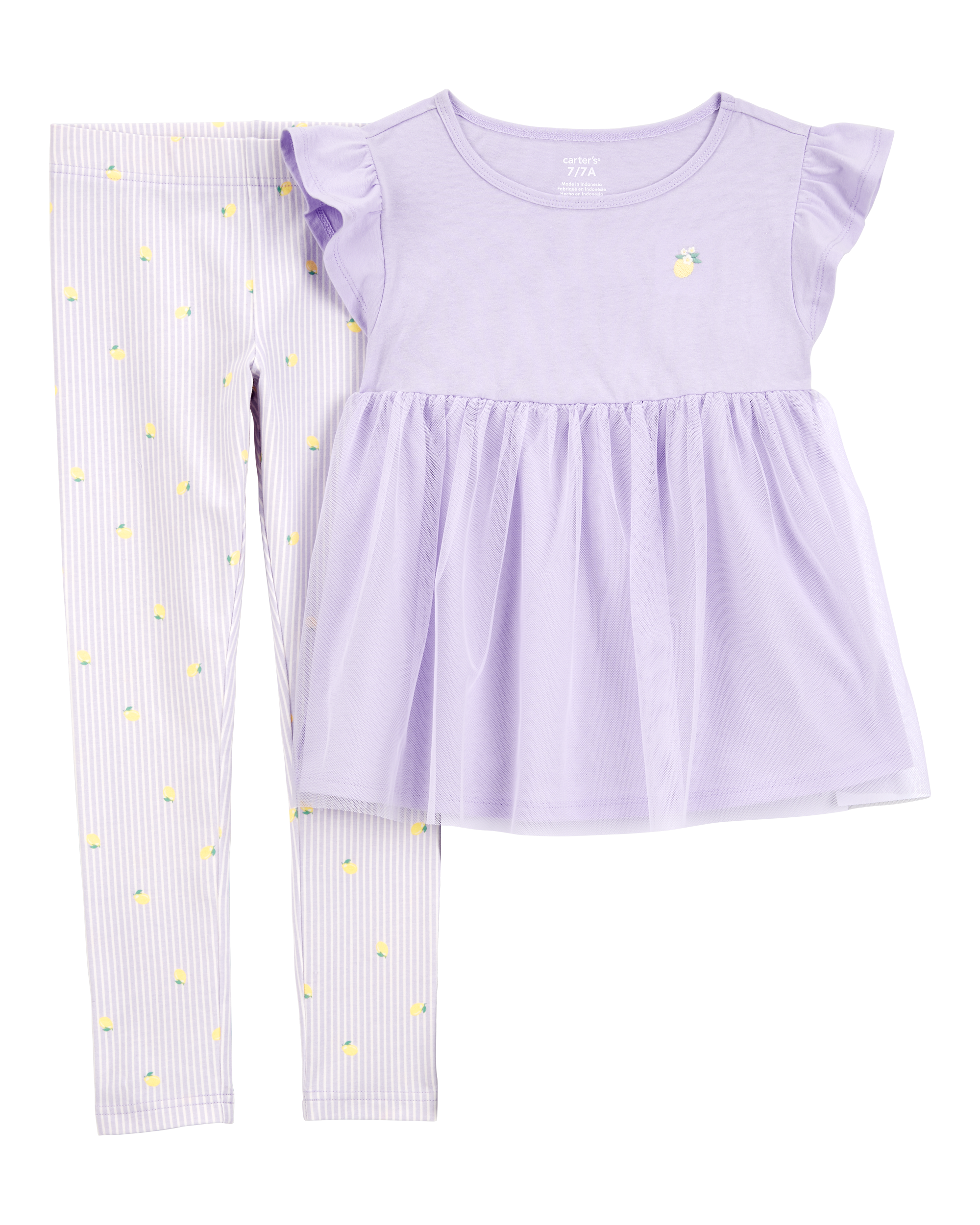 Kid 2-Piece Lemon Tulle Top & Legging Set - Purple