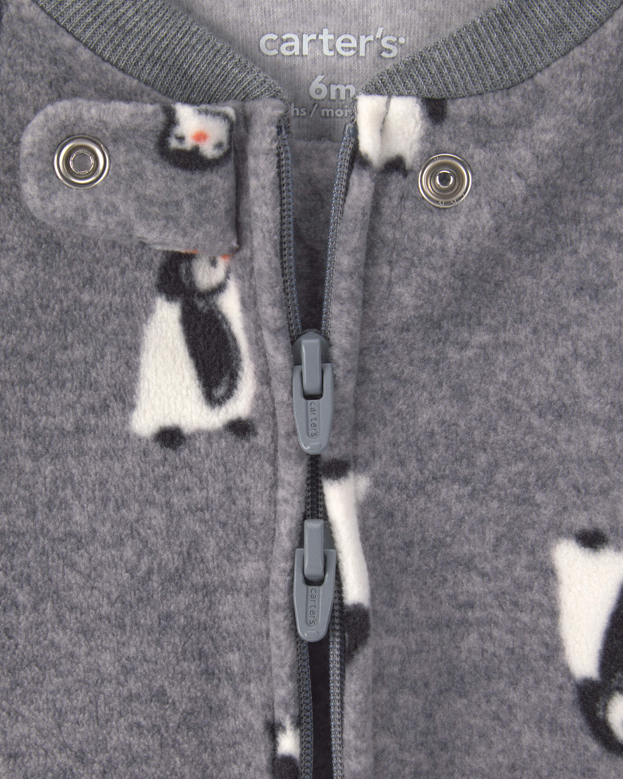Baby Boy Penguin Fleece 2-Way Zip Sleeper - Grey