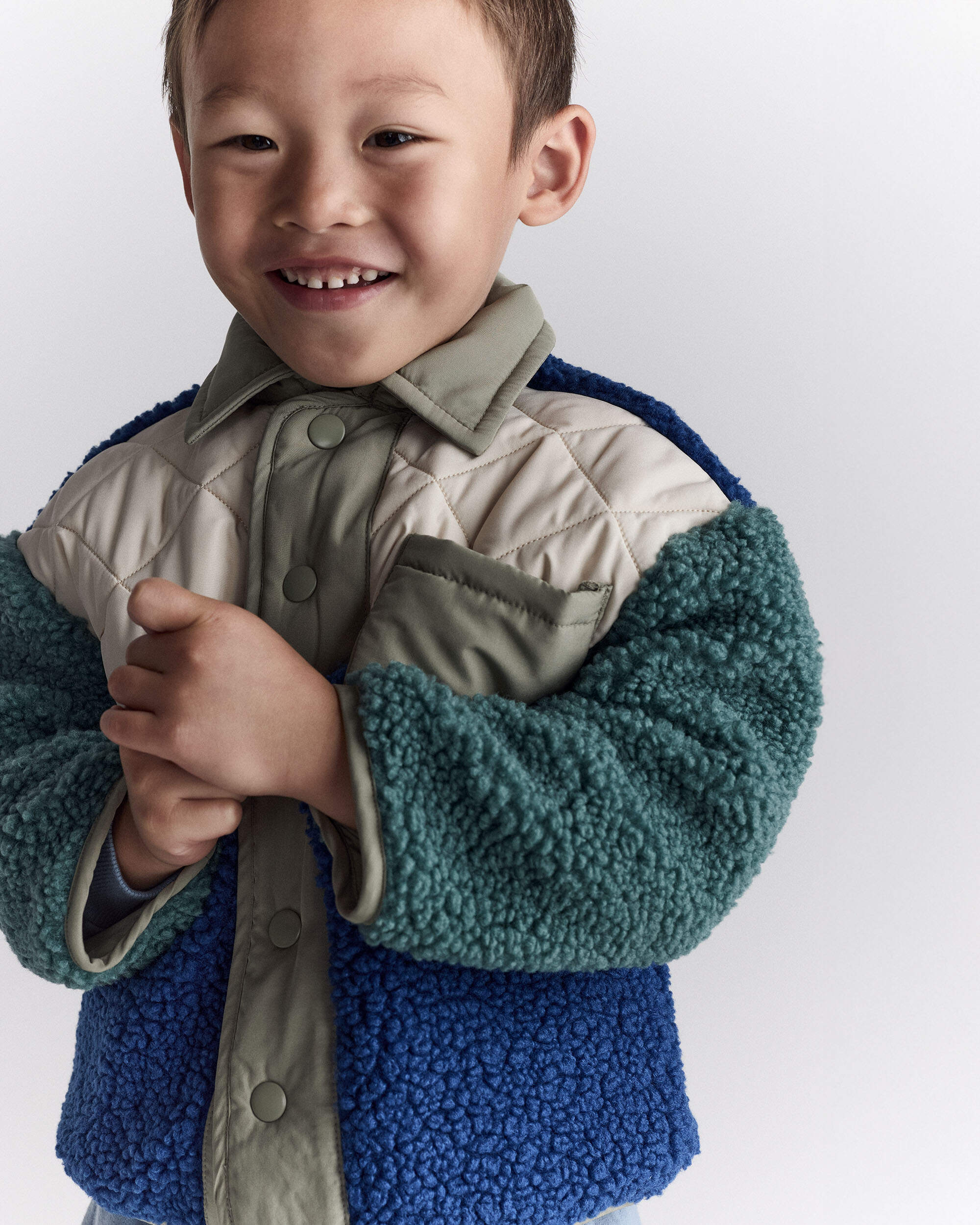 Toddler Boy colourblock Sherpa Jacket - Blue/Cream