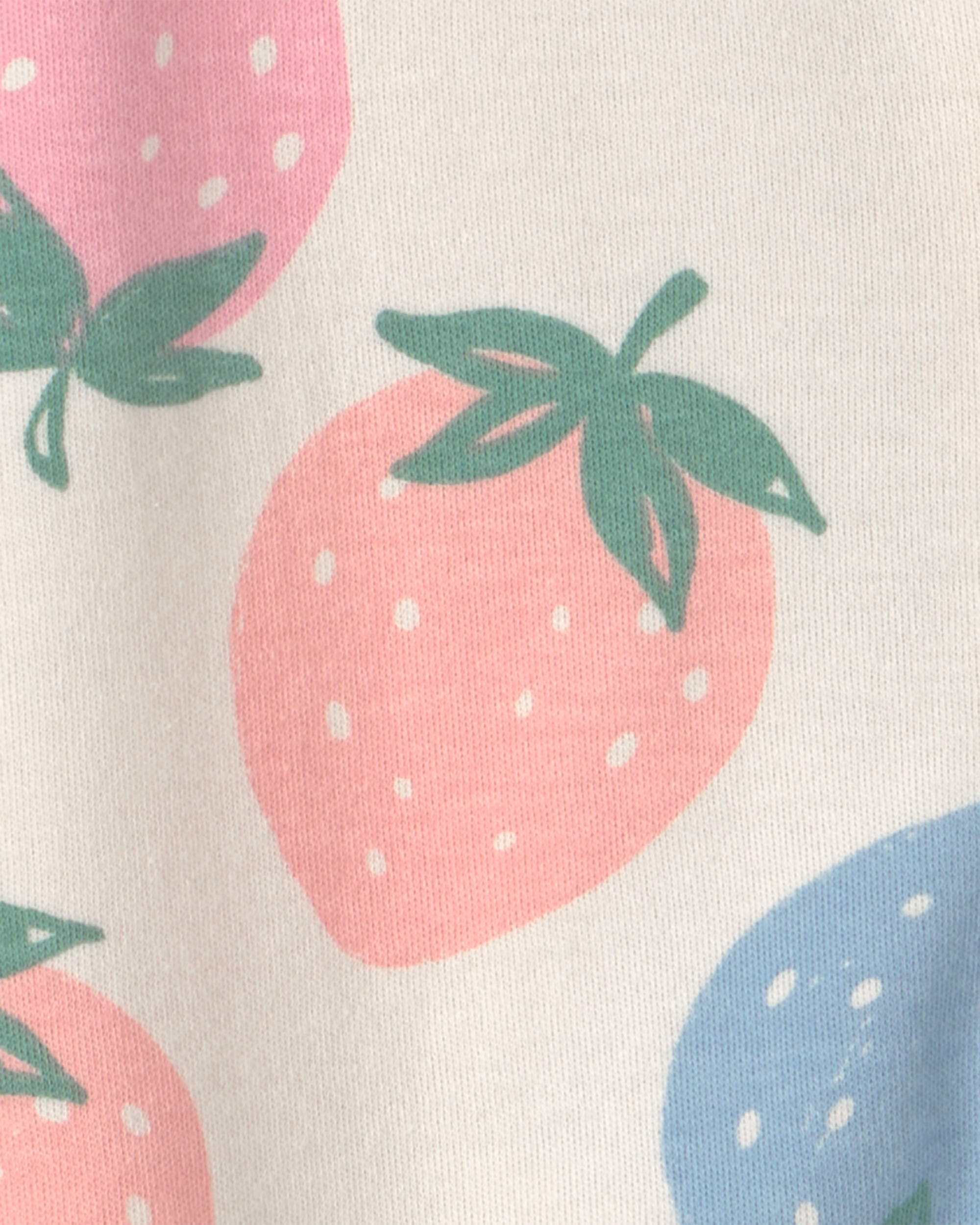 Baby Girl 2-Way Zip Strawberry Cotton Sleepers - Cream/Blue/Coral