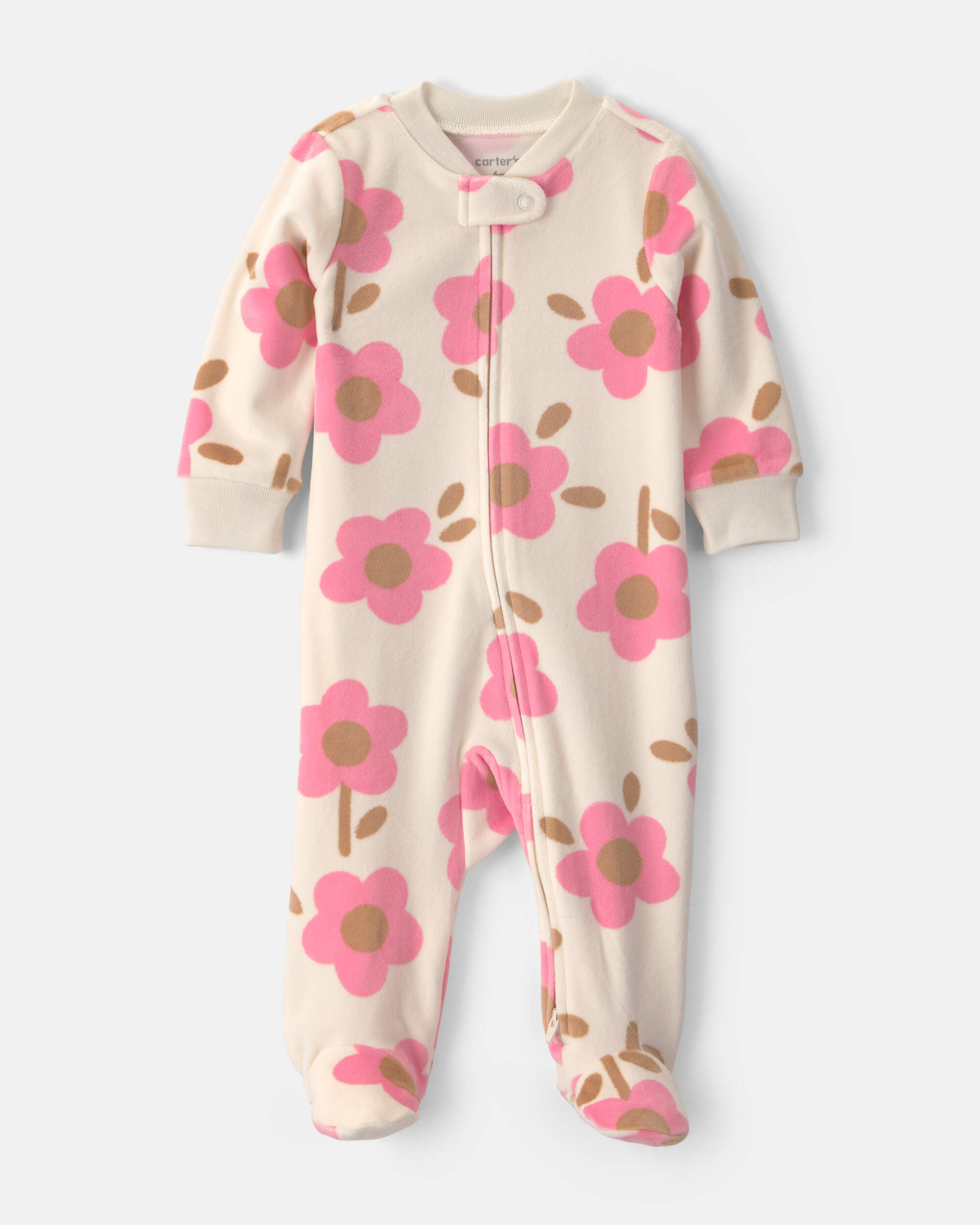 Baby Girl Floral 2-Way Zip Sleeper  - Cream