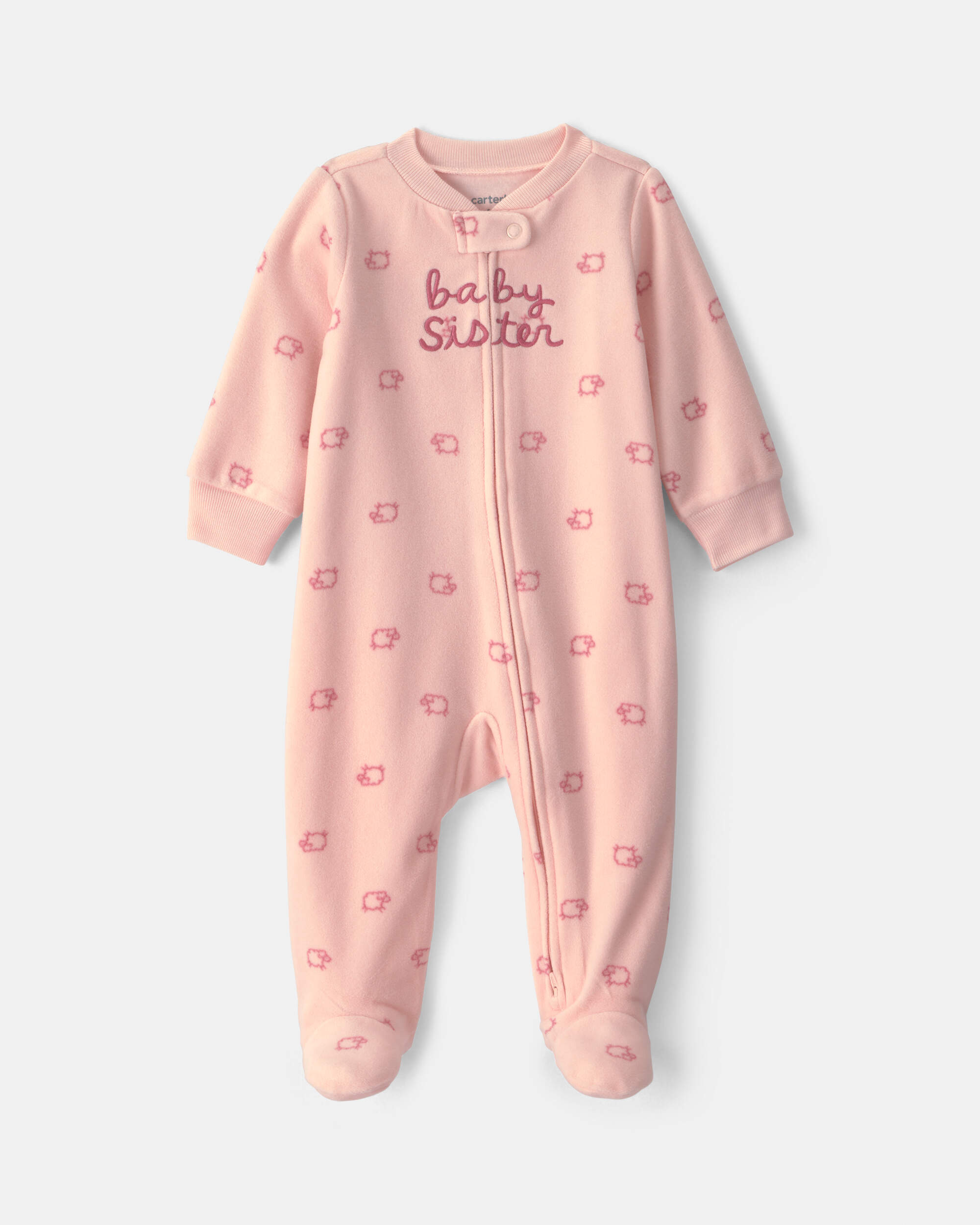 Baby Girl 'Baby Sister' Fleece 2-Way Zip Sleepers - Pink