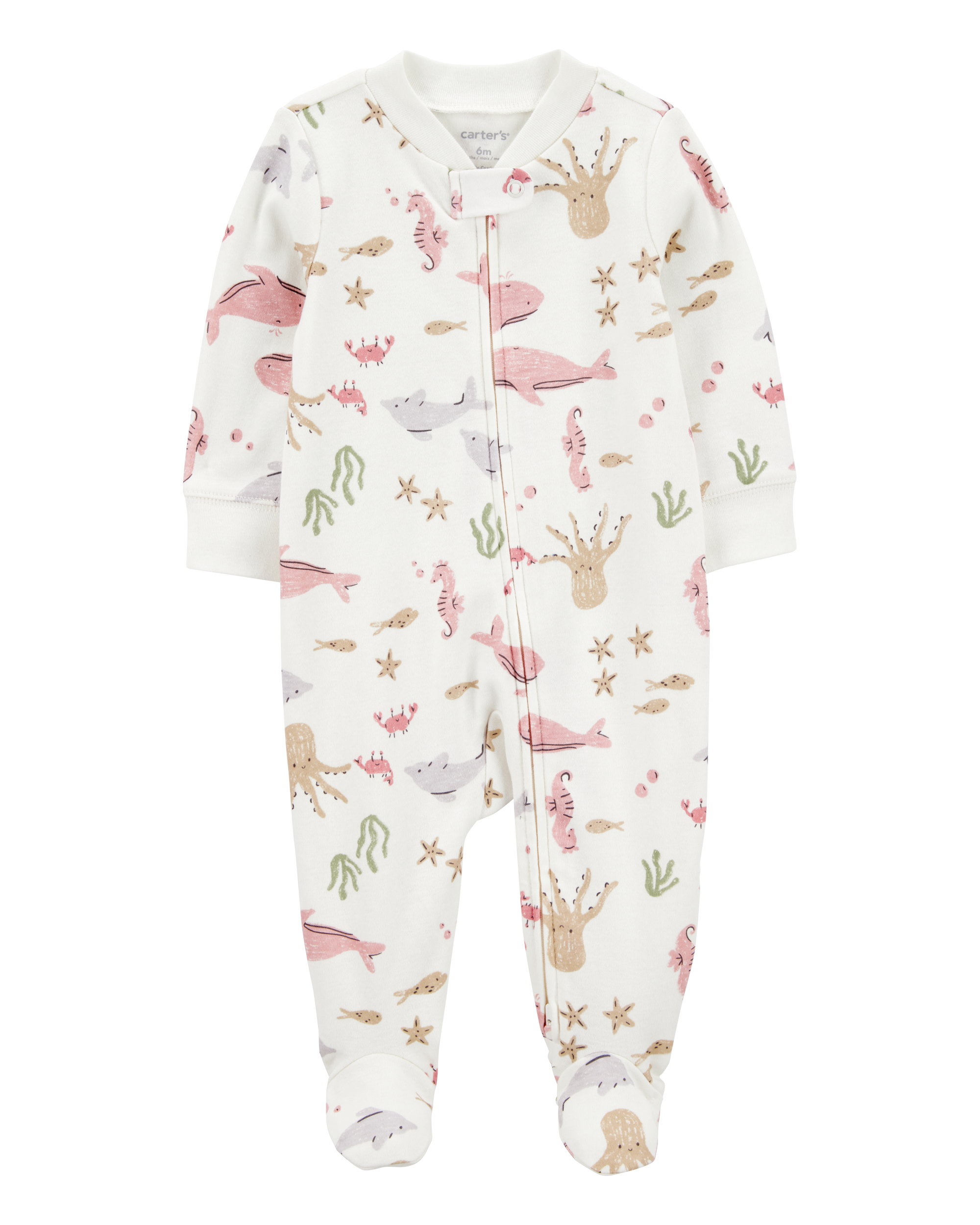 Baby Aquatic Animals Print 2-Way Zip Cotton Sleeper Pyjamas