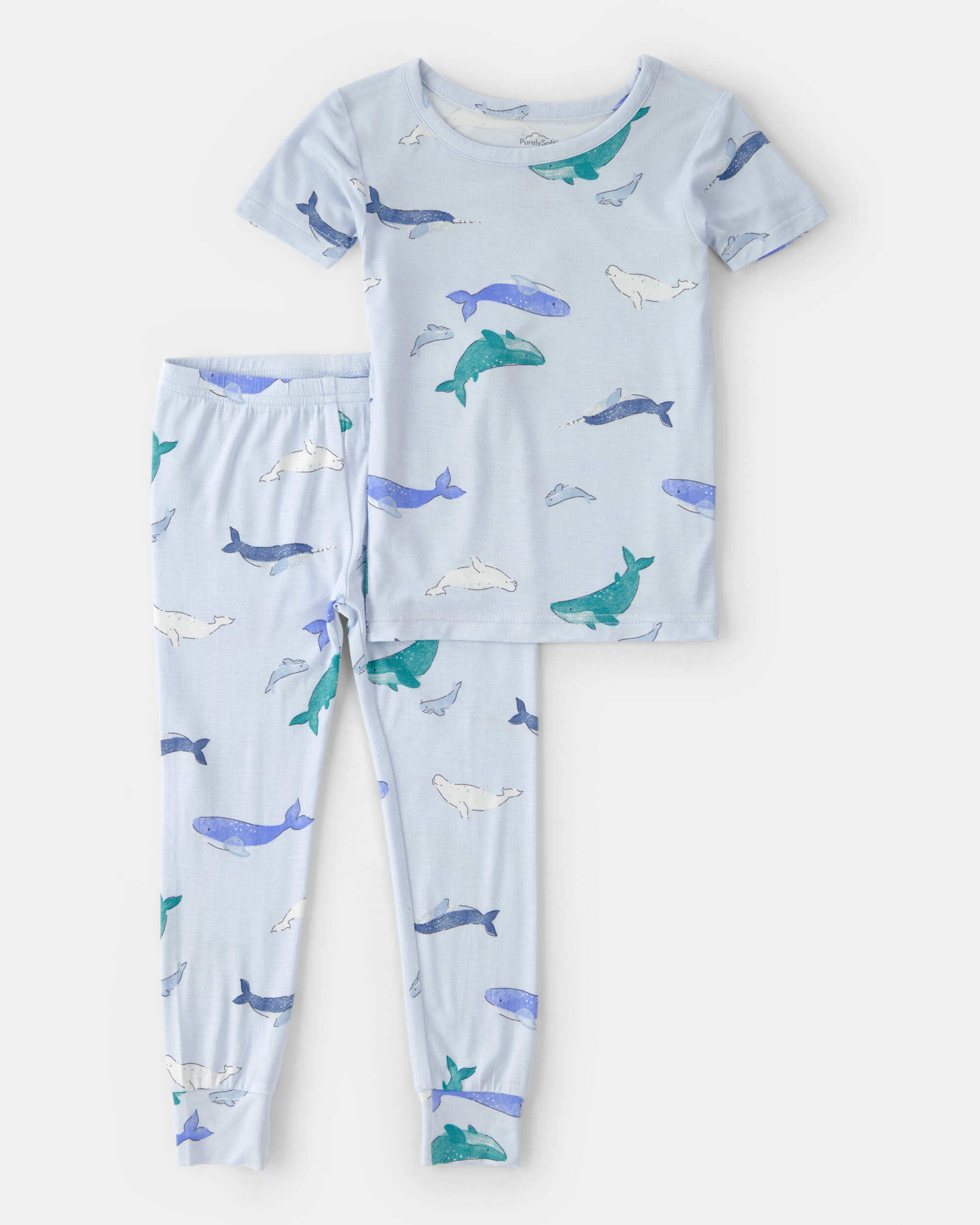 Toddler Boy Whale PurelySoft Short-Sleeve Snug Fit 2-Piece Pyjama Set - Blue