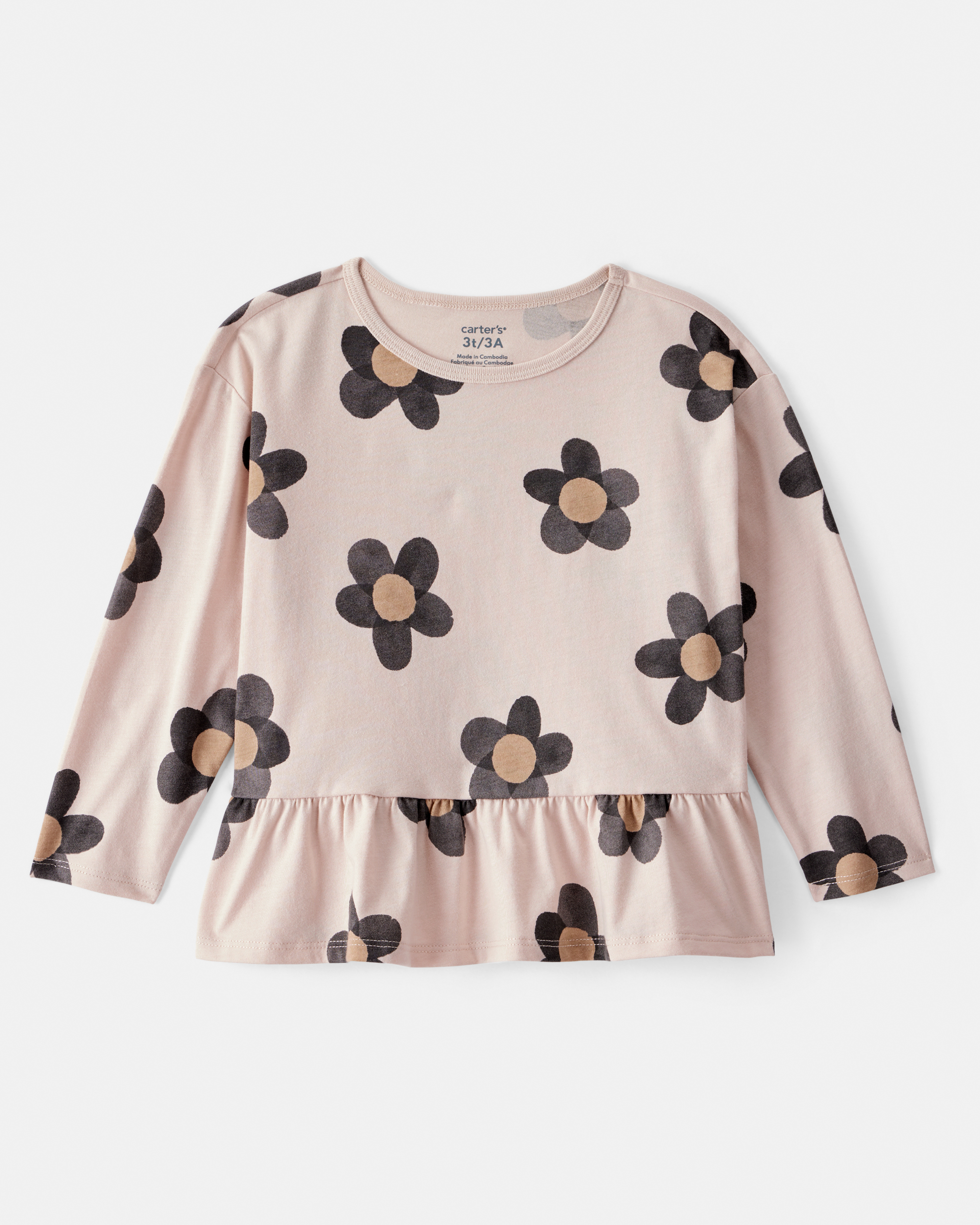 Toddler Girl Floral Long-Sleeve Peplum Top - Brown
