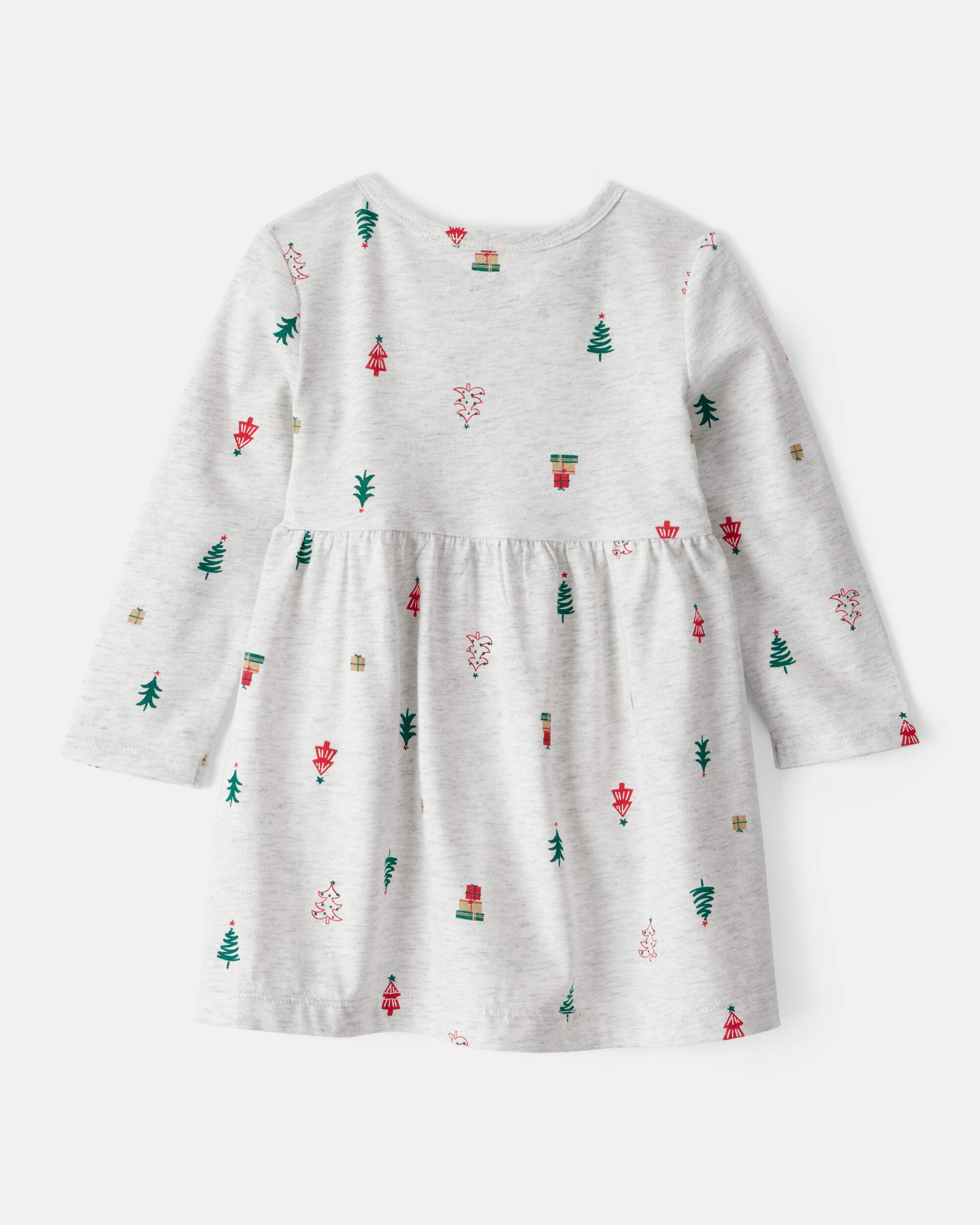 Baby Girl Christmas Tree Print Long-Sleeve Dress