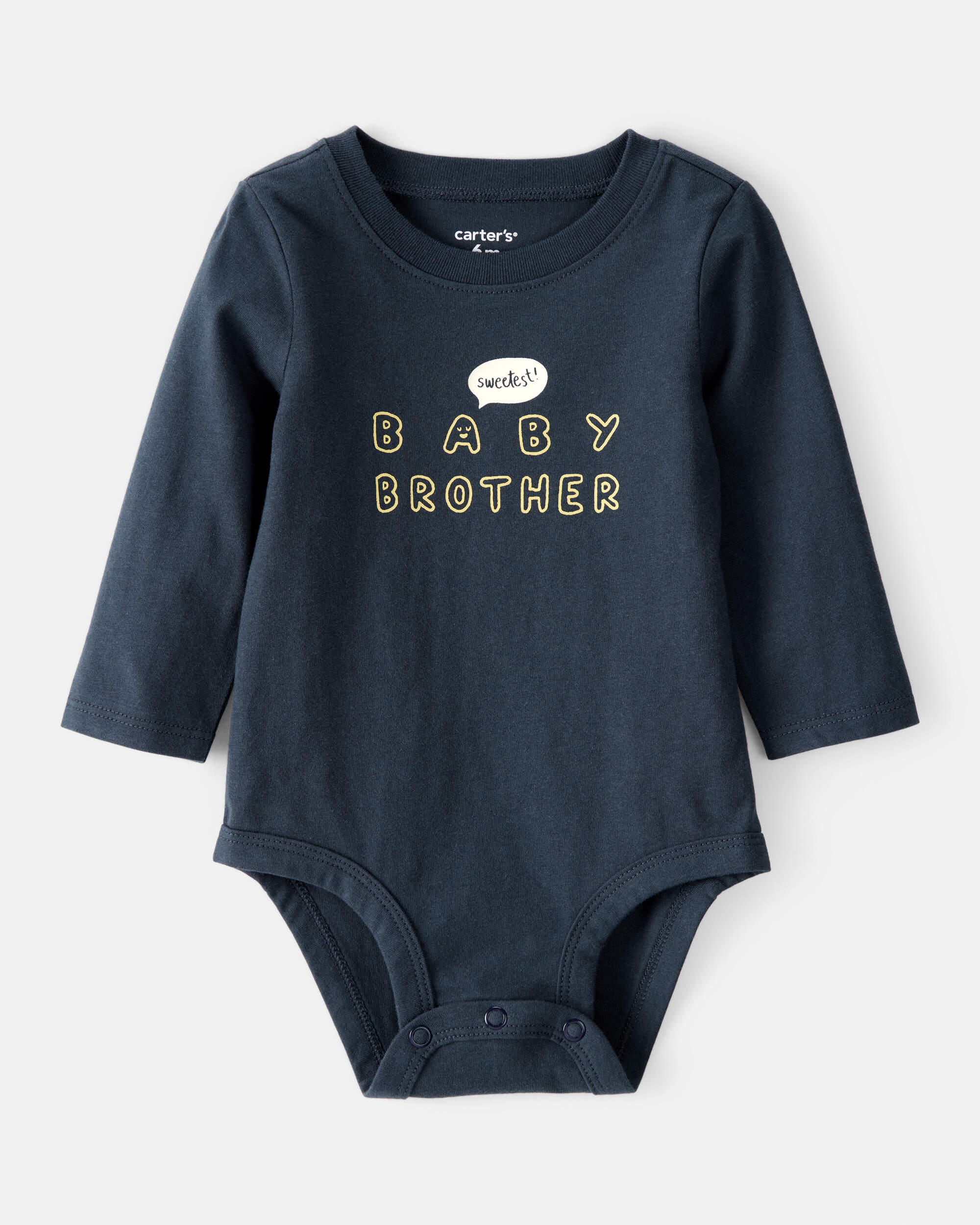Baby Boy Sweetest Brother Cotton Long-Sleeve Graphic Bodysuit - Navy Blue