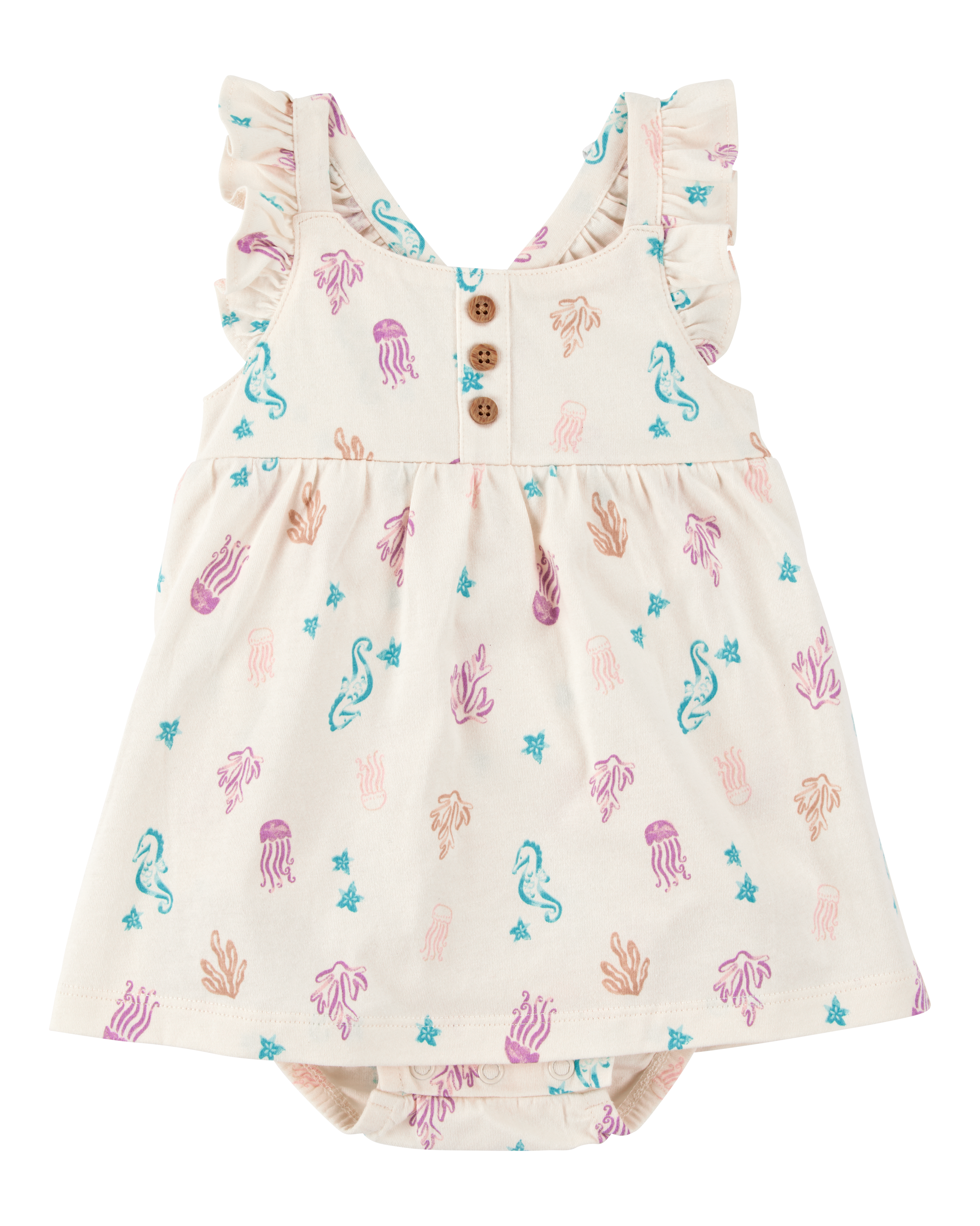 Baby Girl Sea Print Cotton Sunsuit