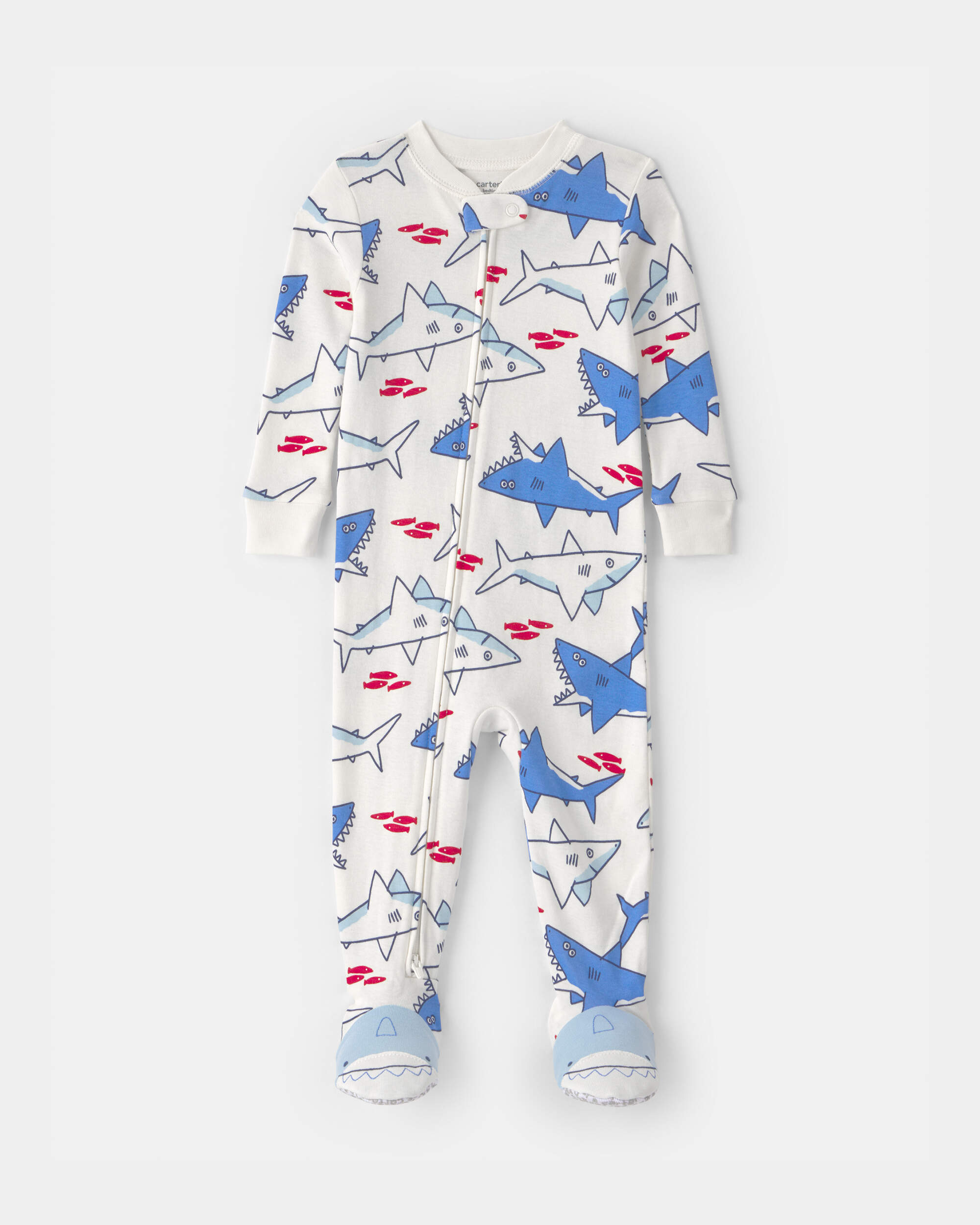 Toddler Boy Shark 100% Cotton Snug Fit 1-Piece Footie Pyjama - Ivory