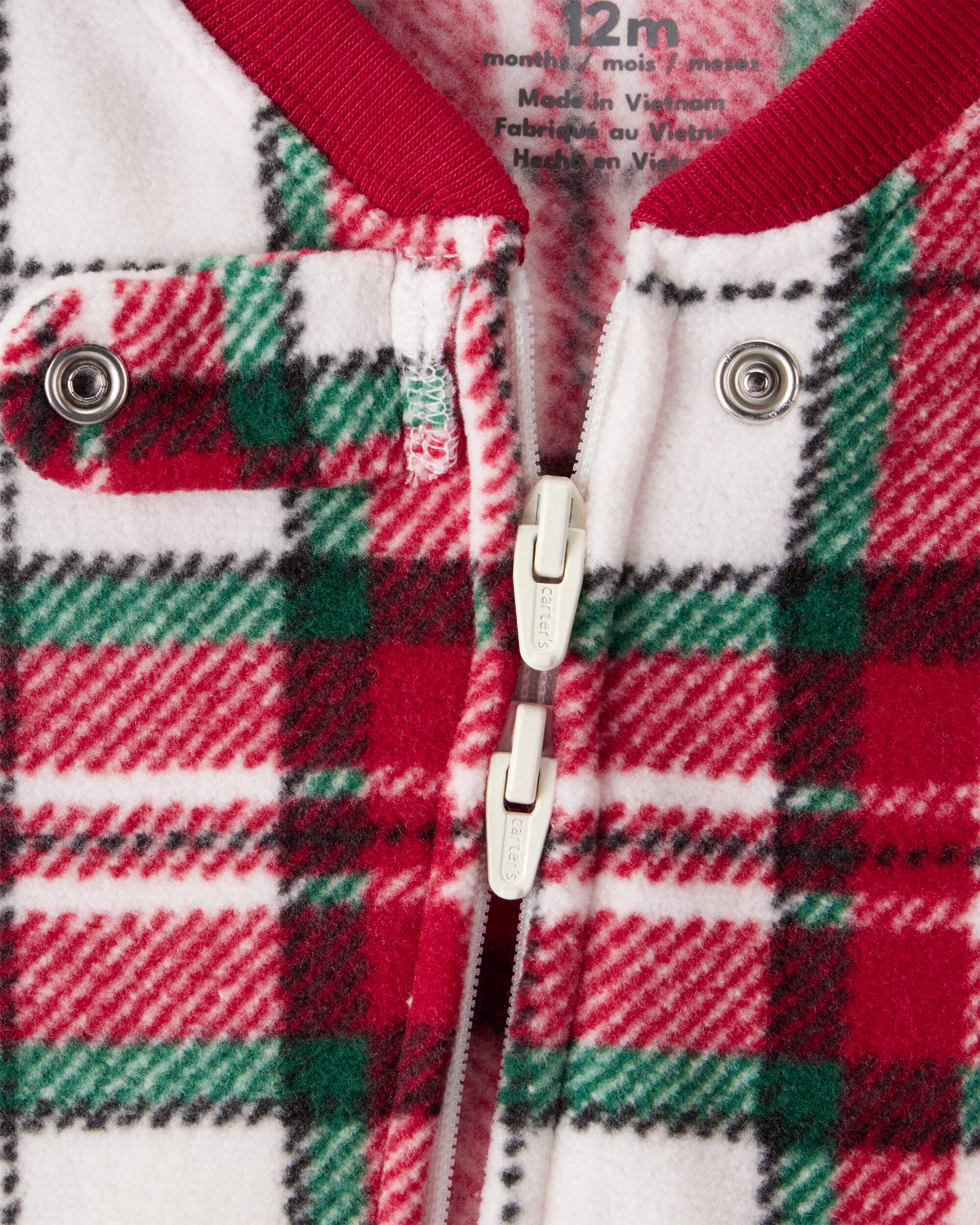 Toddler Plaid Print Fleece Long-Sleeve Loose Fit 1-Piece Pajamas
