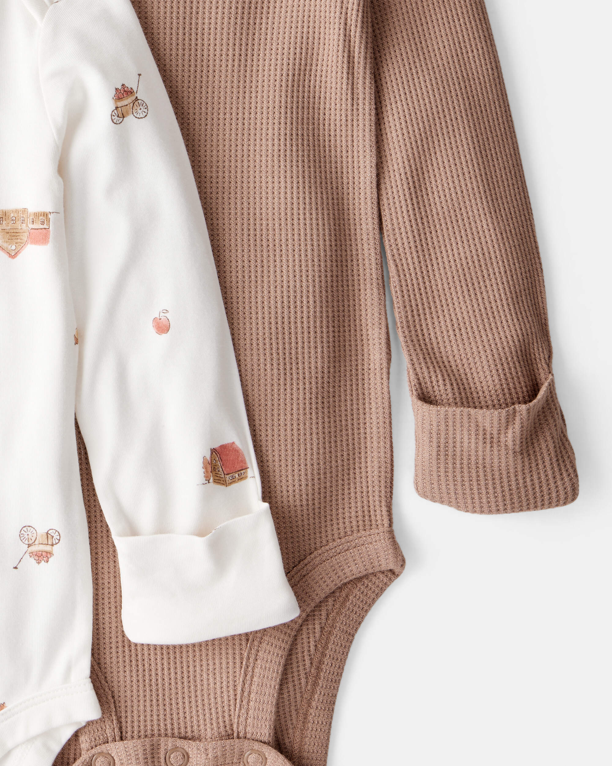 Baby Barn Print PurelySoft Long-Sleeve Multipack Bodysuits - Brown/White