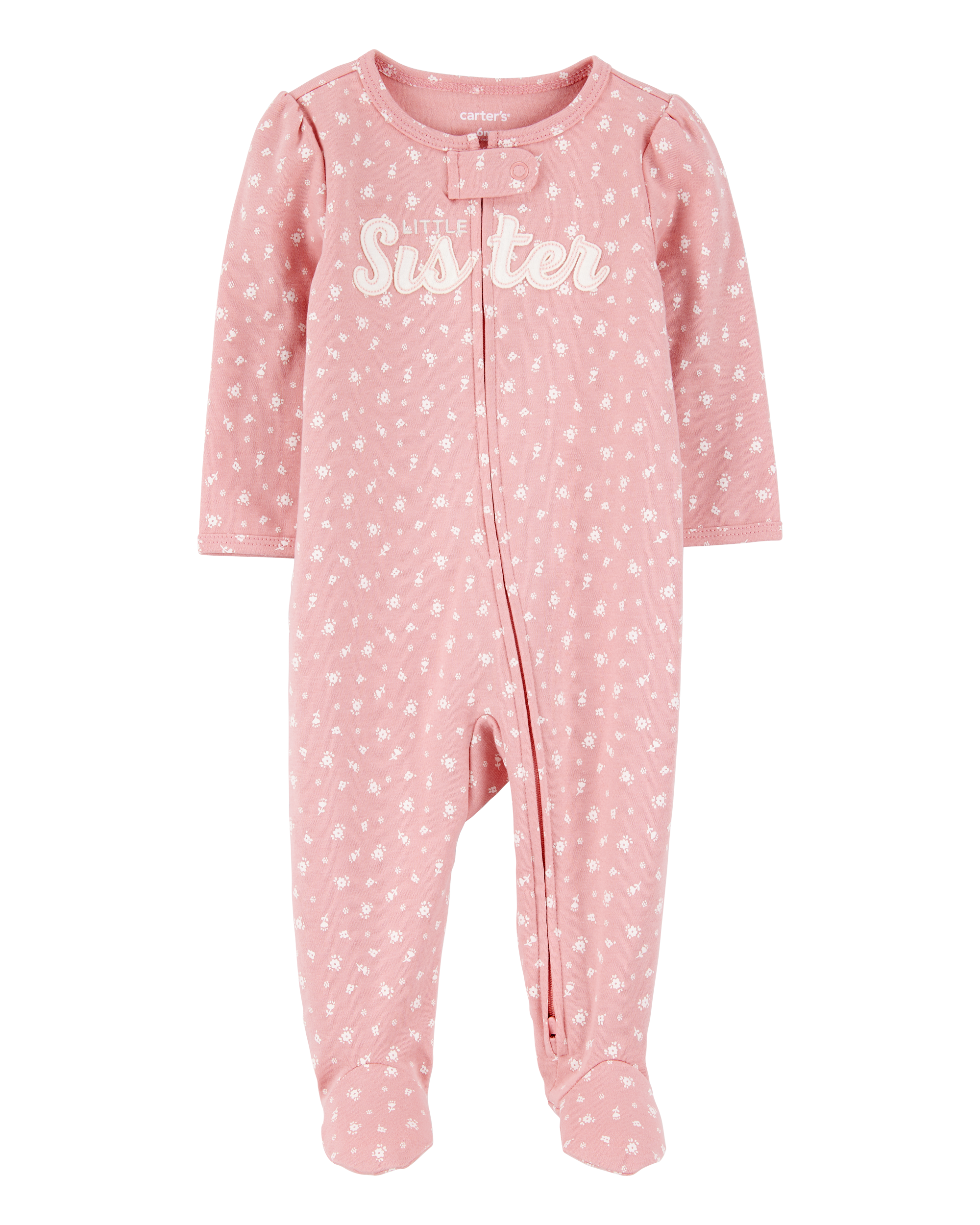 Baby Girl Little Sister 2-Way Zip Cotton Sleeper pyjamas