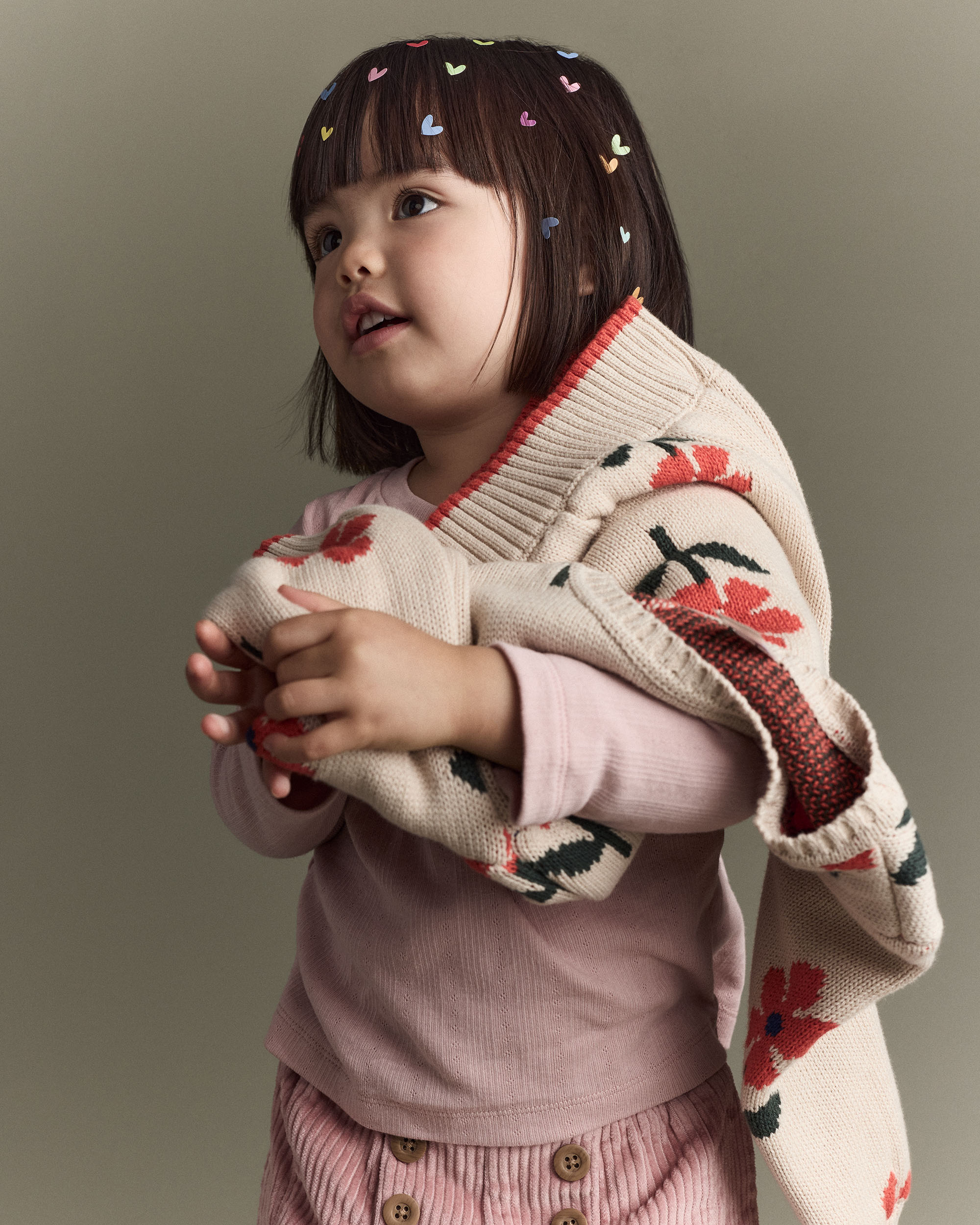 Toddler Girl Floral Pullover Sweater - Khaki