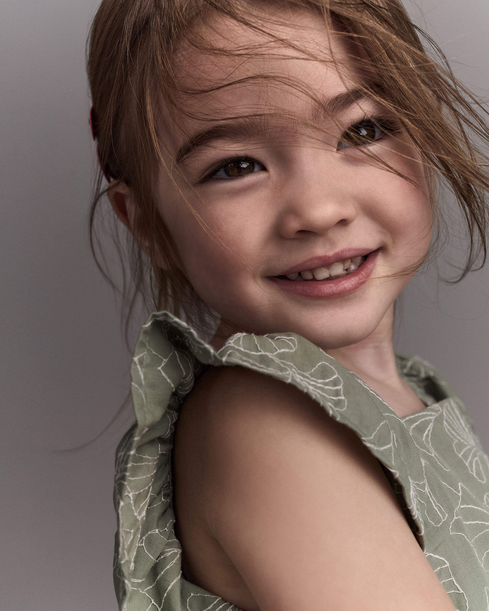 Toddler Girl Embroidered Flutter Sleeve Dress Floral Print - Green