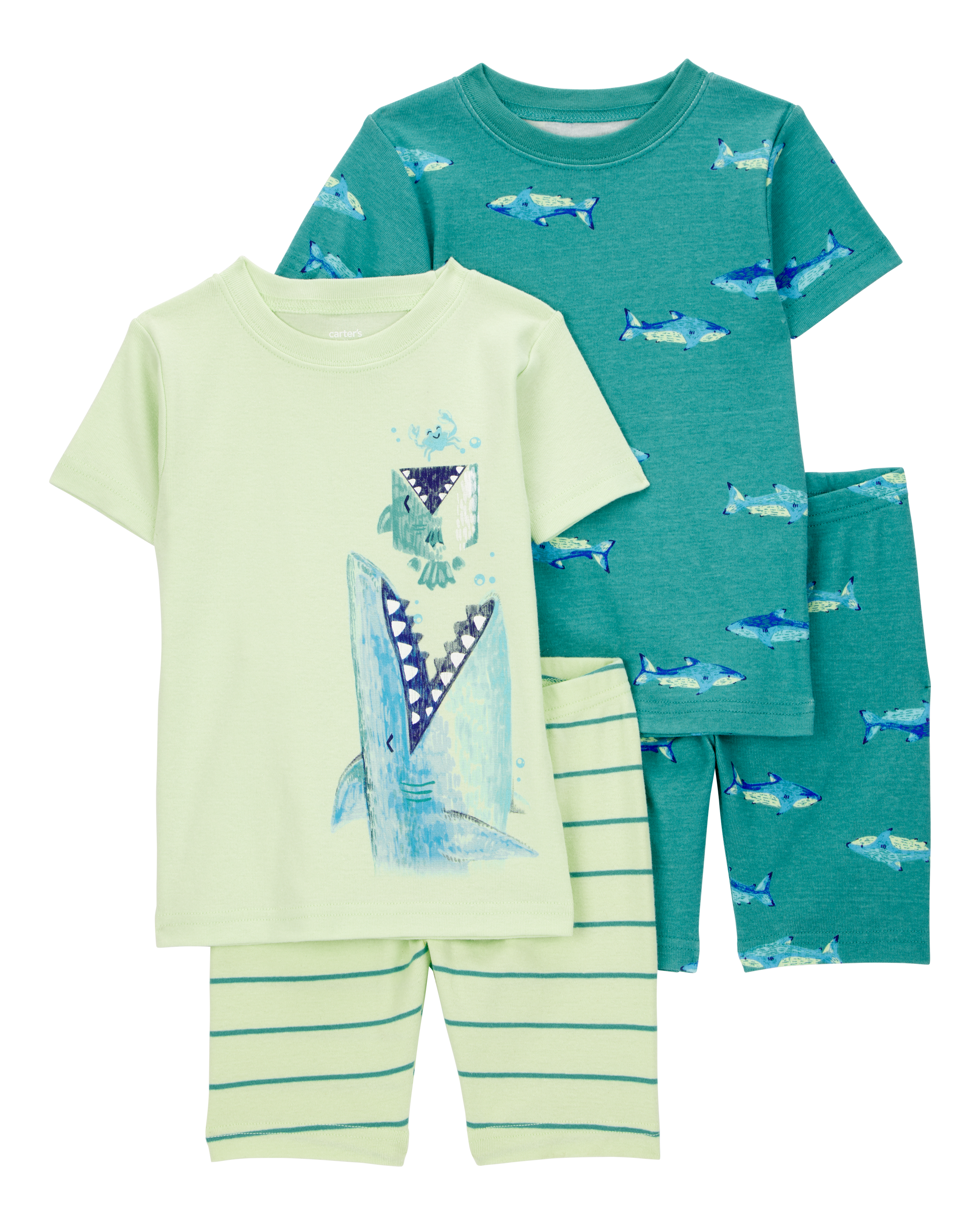 Toddler Shark Print Snug Fit Cotton 4-Piece Pyjamas