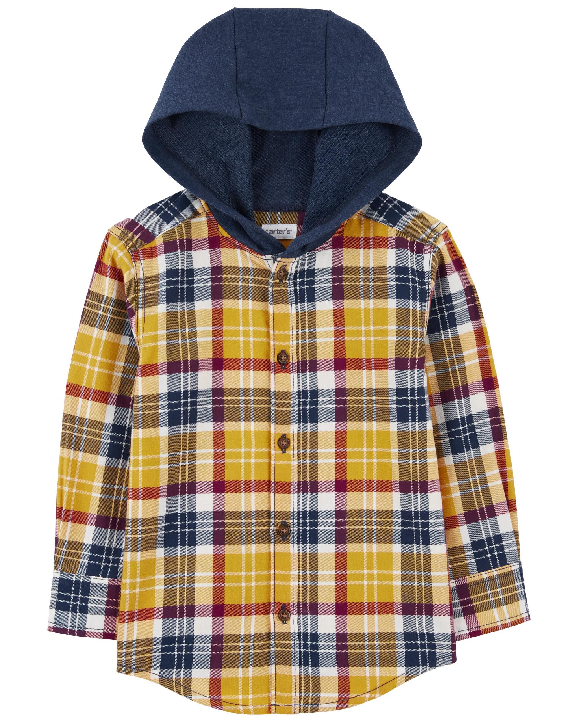 Yellow Toddler Hooded Flannel Button Front Shirt Carter s Oshkosh Canada