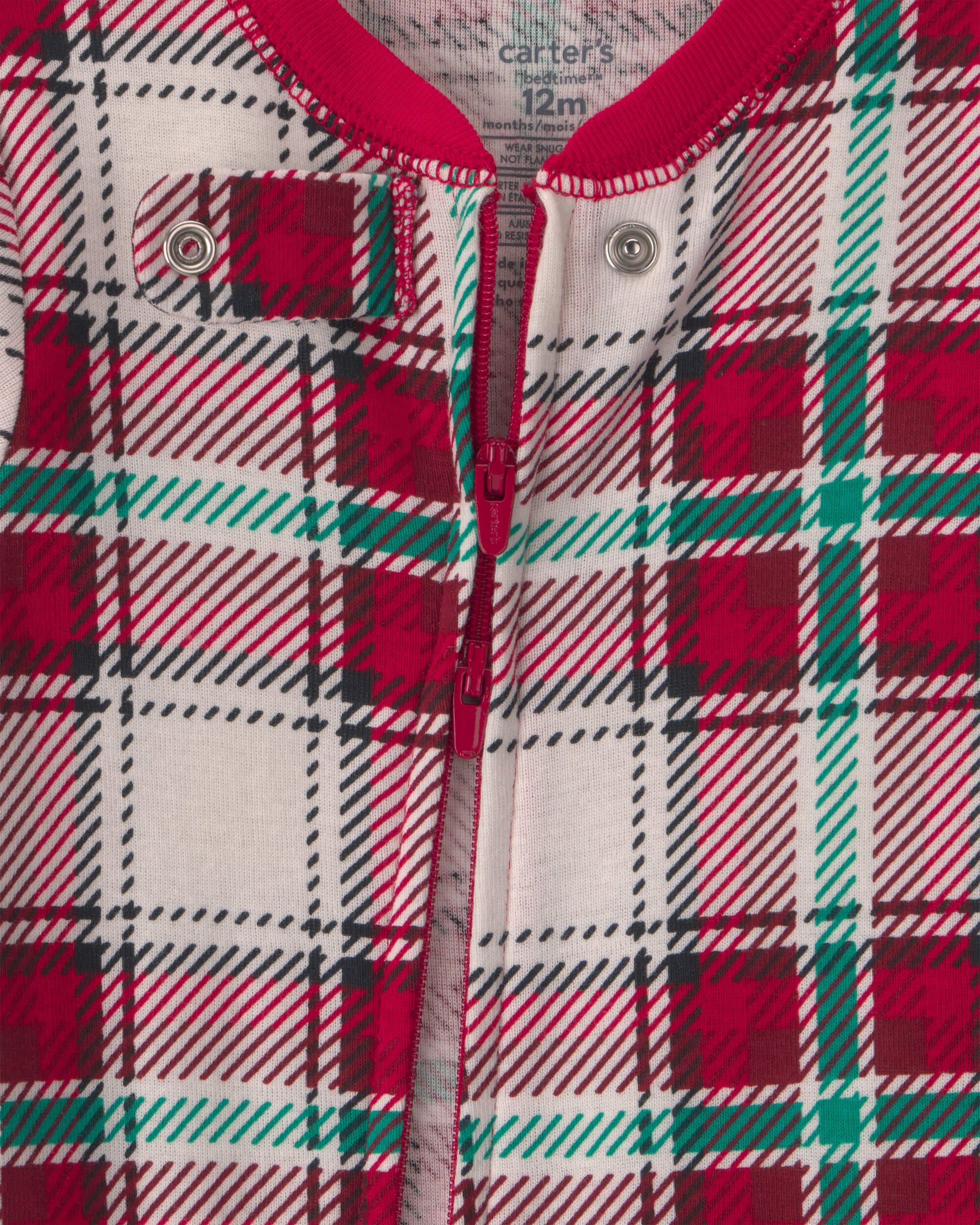 Baby 1-Piece Christmas Plaid 2-Way Zip 100% Cotton Snug Fit Footed Pyjama - Red/Green