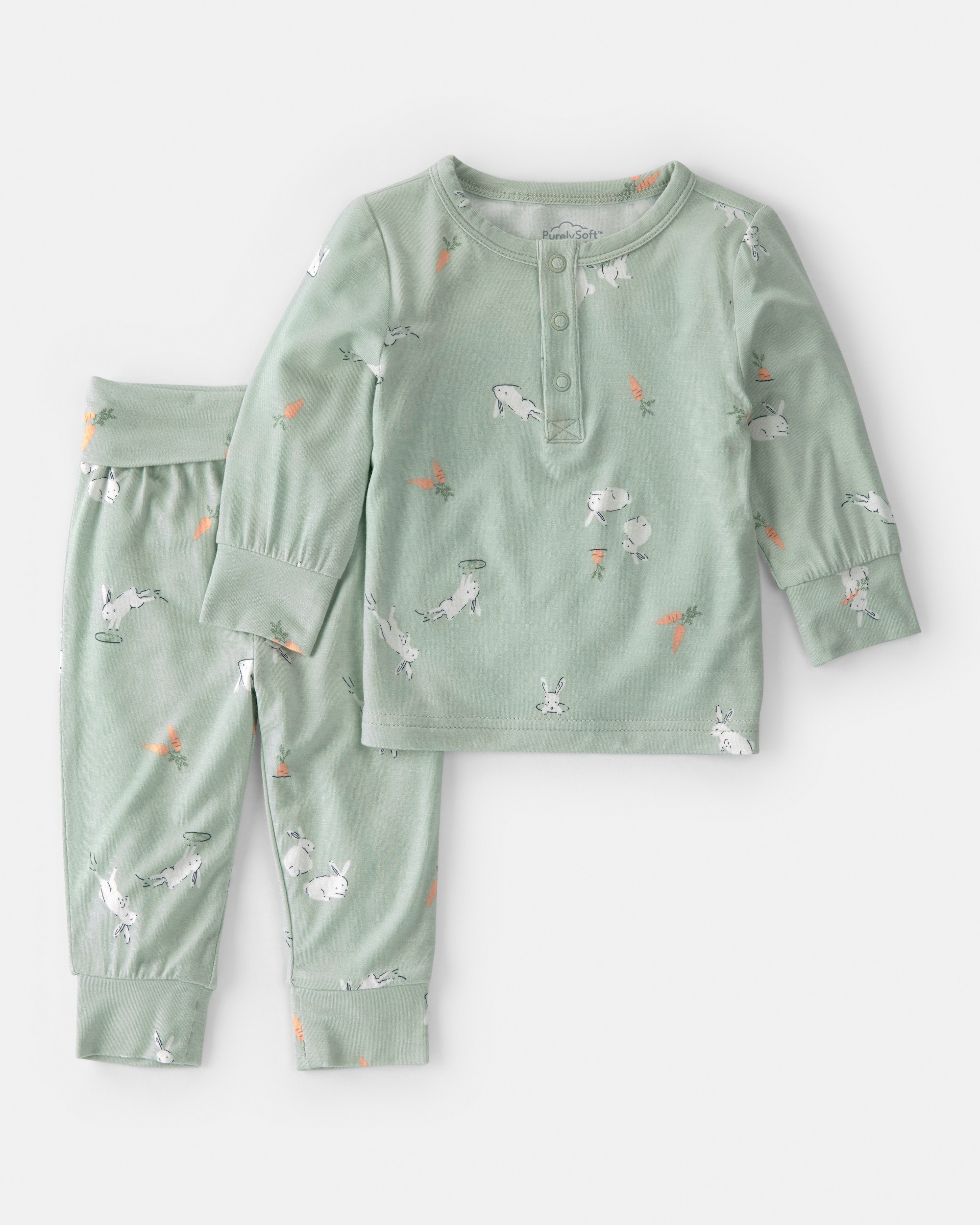 Baby 2-Piece Bunny Long-Sleeve Top & Pant Set - Green