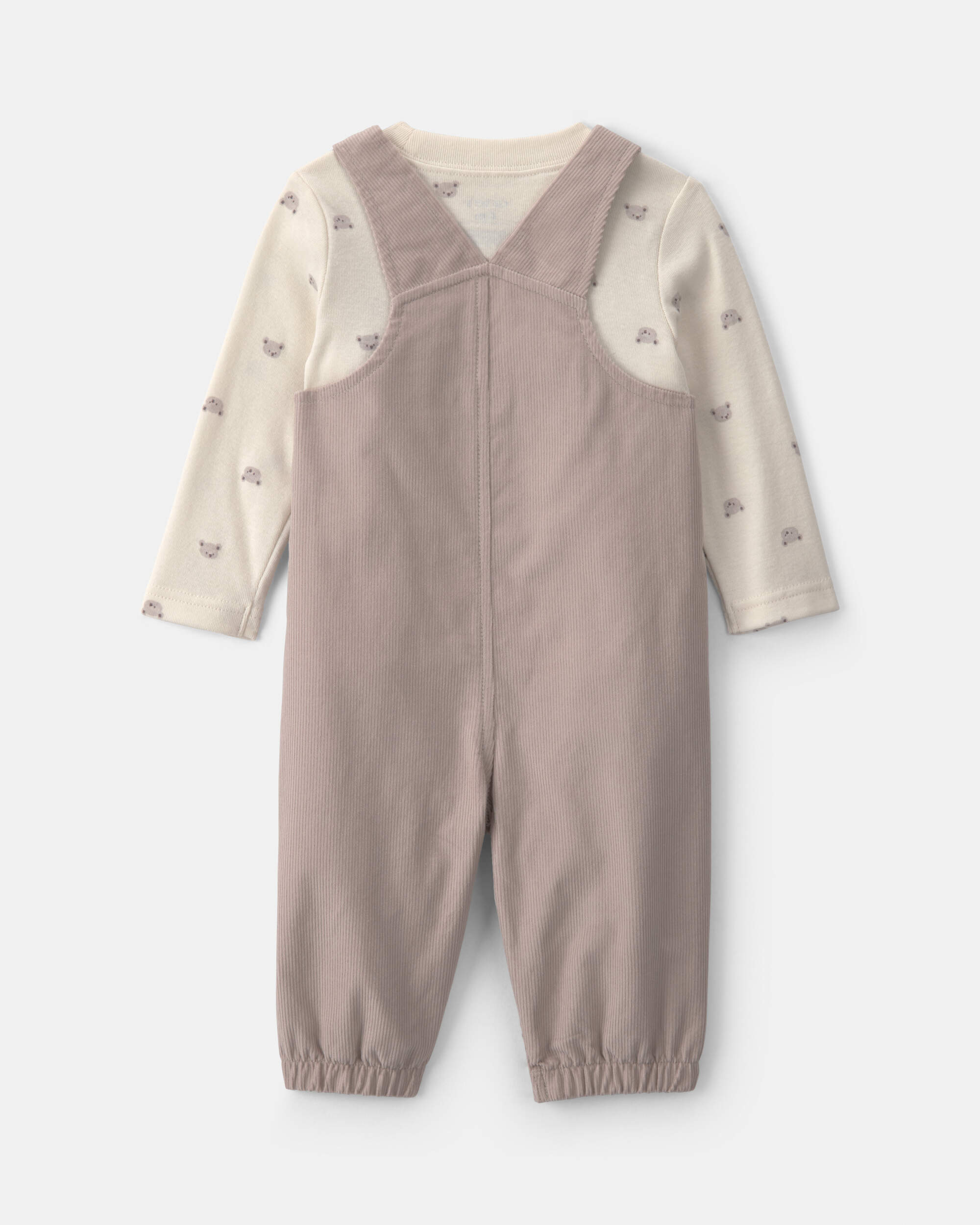 Baby Boy 2-Piece Bear Corduroy Overall Set - Brown