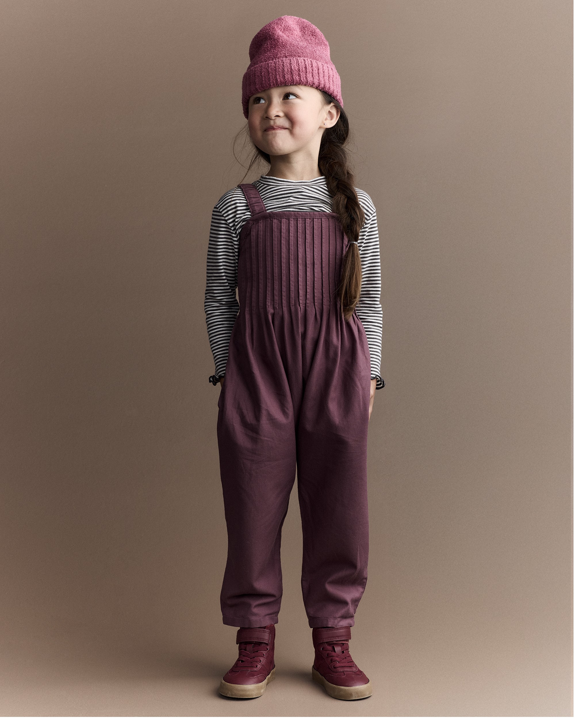 Toddler Girl Pleated Overalls - Mauve