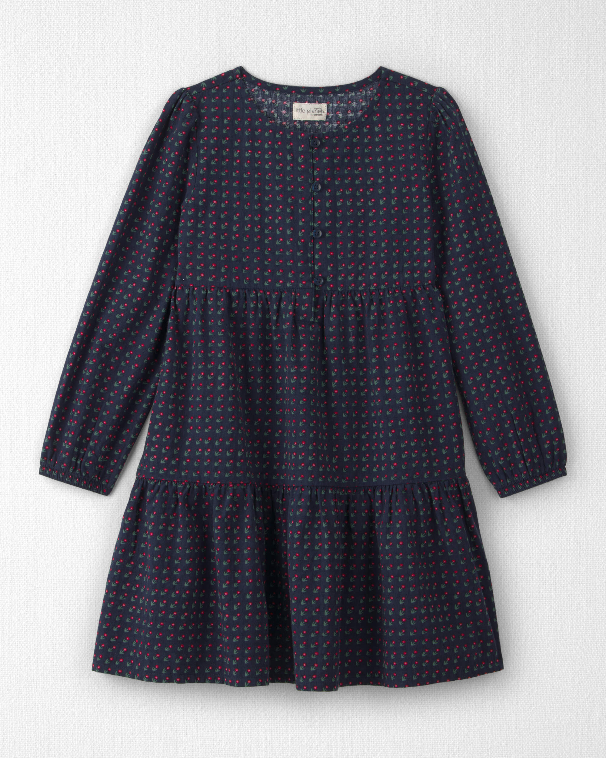 Girls Organic Cotton Dobby Dress Navy Floral