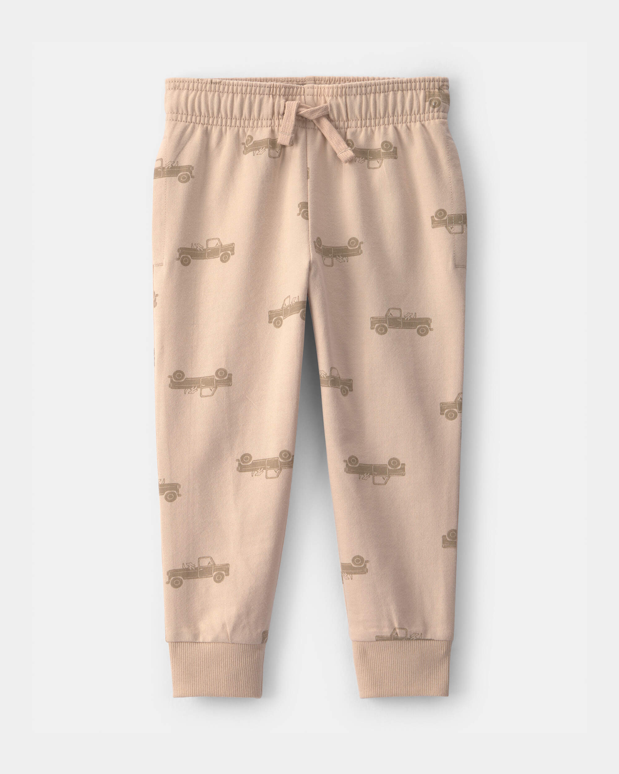 Toddler Boy Truck French Terry Joggers - Beige