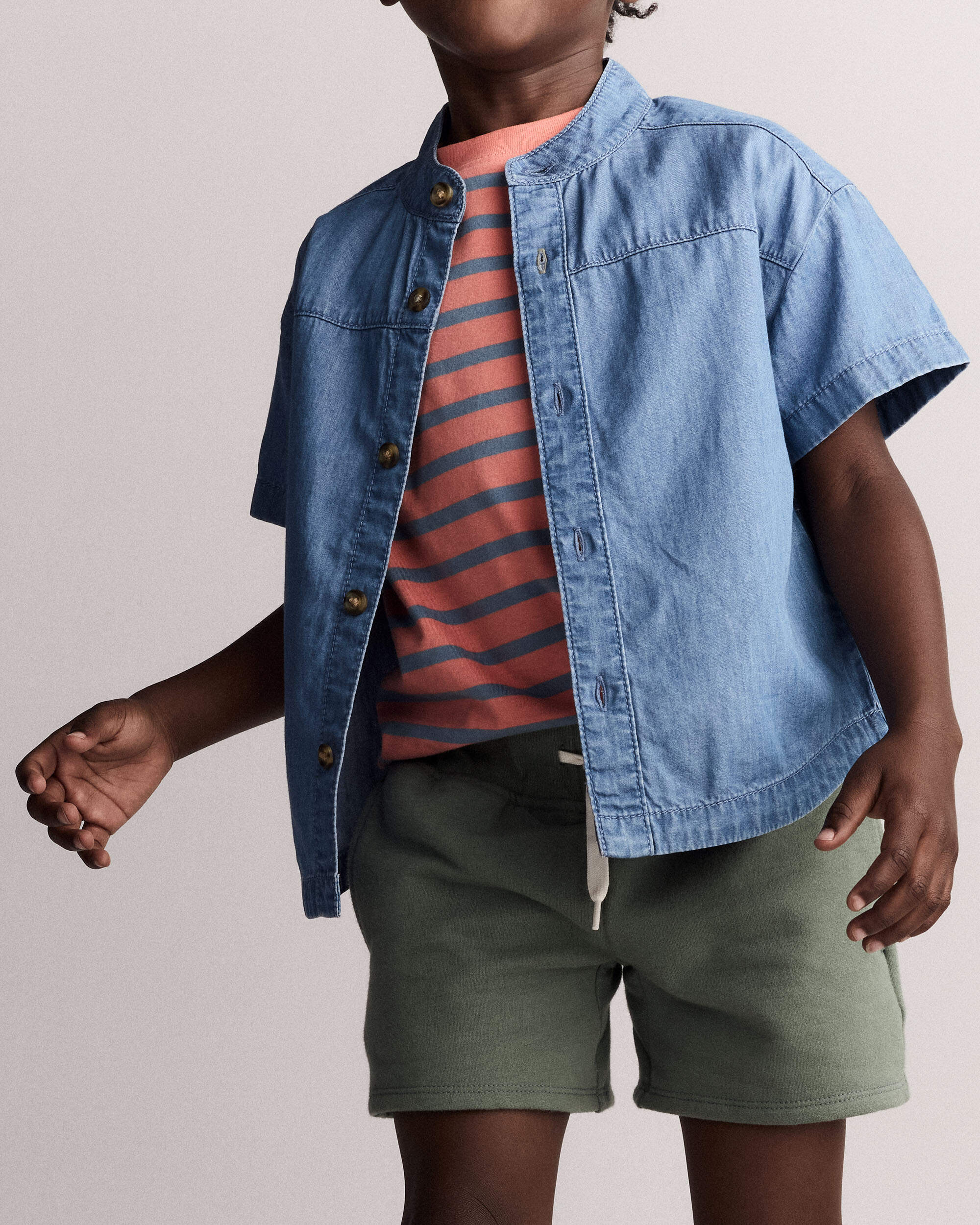 Toddler Boy Mandarin Collar Button-Down Shirt Chambray