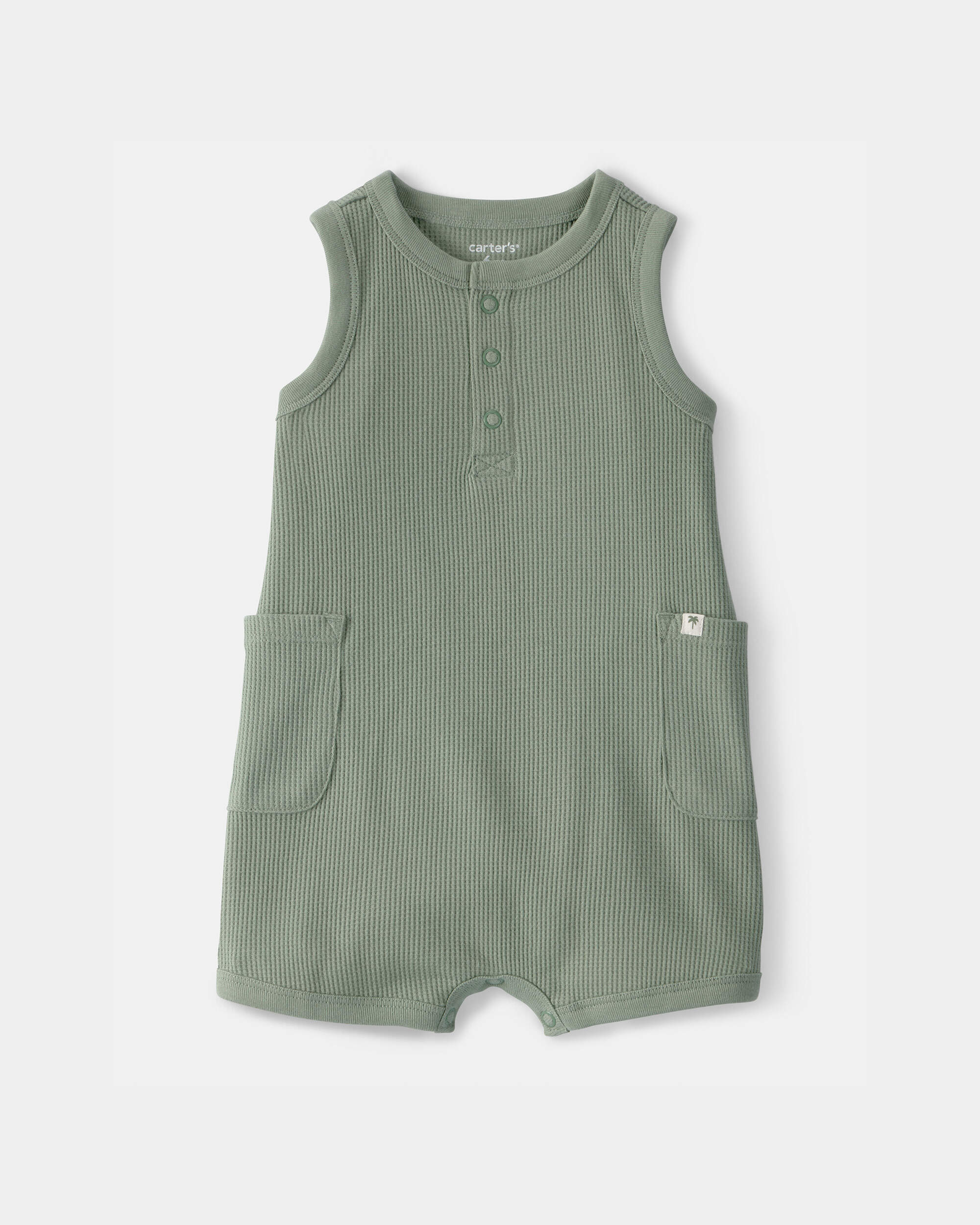 Baby Boy Solid Thermal Sleeveless Romper - Green