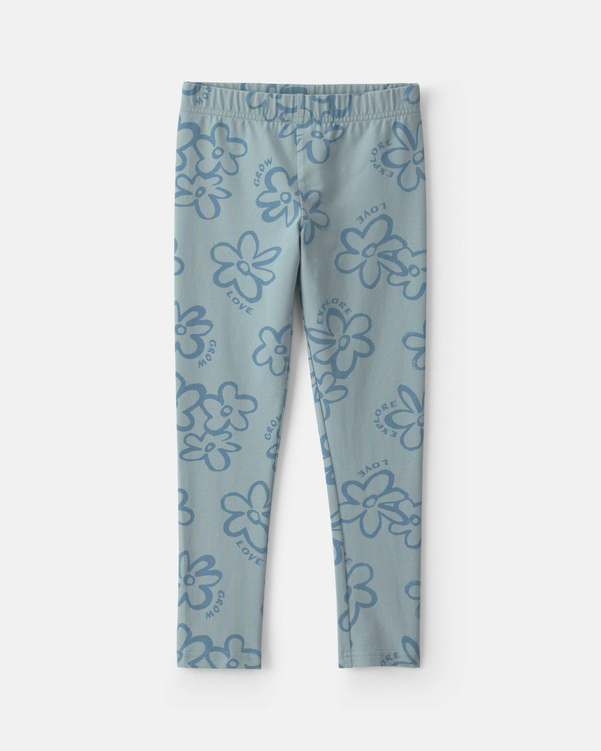Girls Floral Pull-On Stretch Leggings - Blue