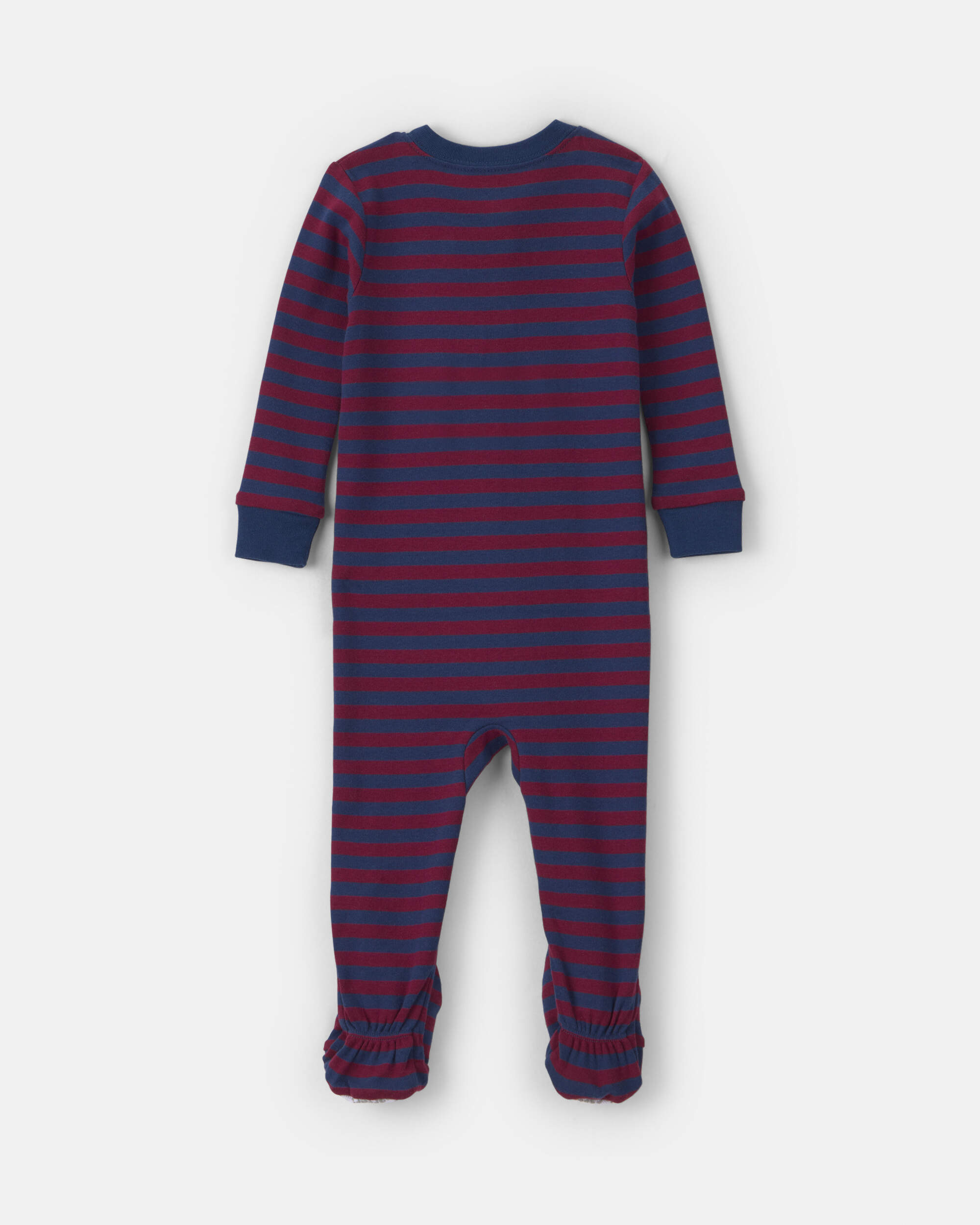 Baby Boy 1-Piece Dog Striped 2-Way Zip 100% Cotton Snug Fit Footed Pyjama - Burgundy/Blue
