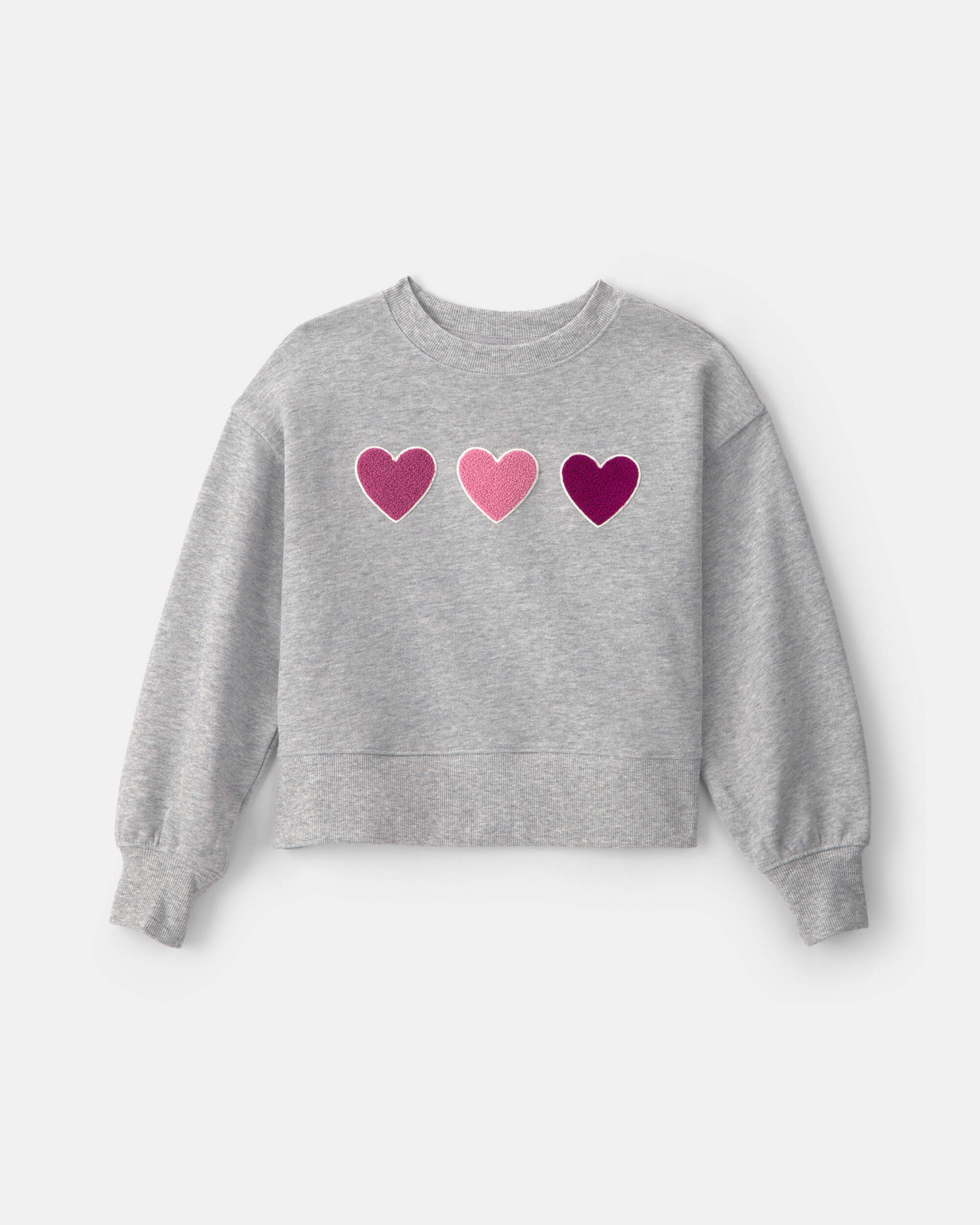 Girls Heart French Terry Long-Sleeve Pullover Sweatshirt - Grey