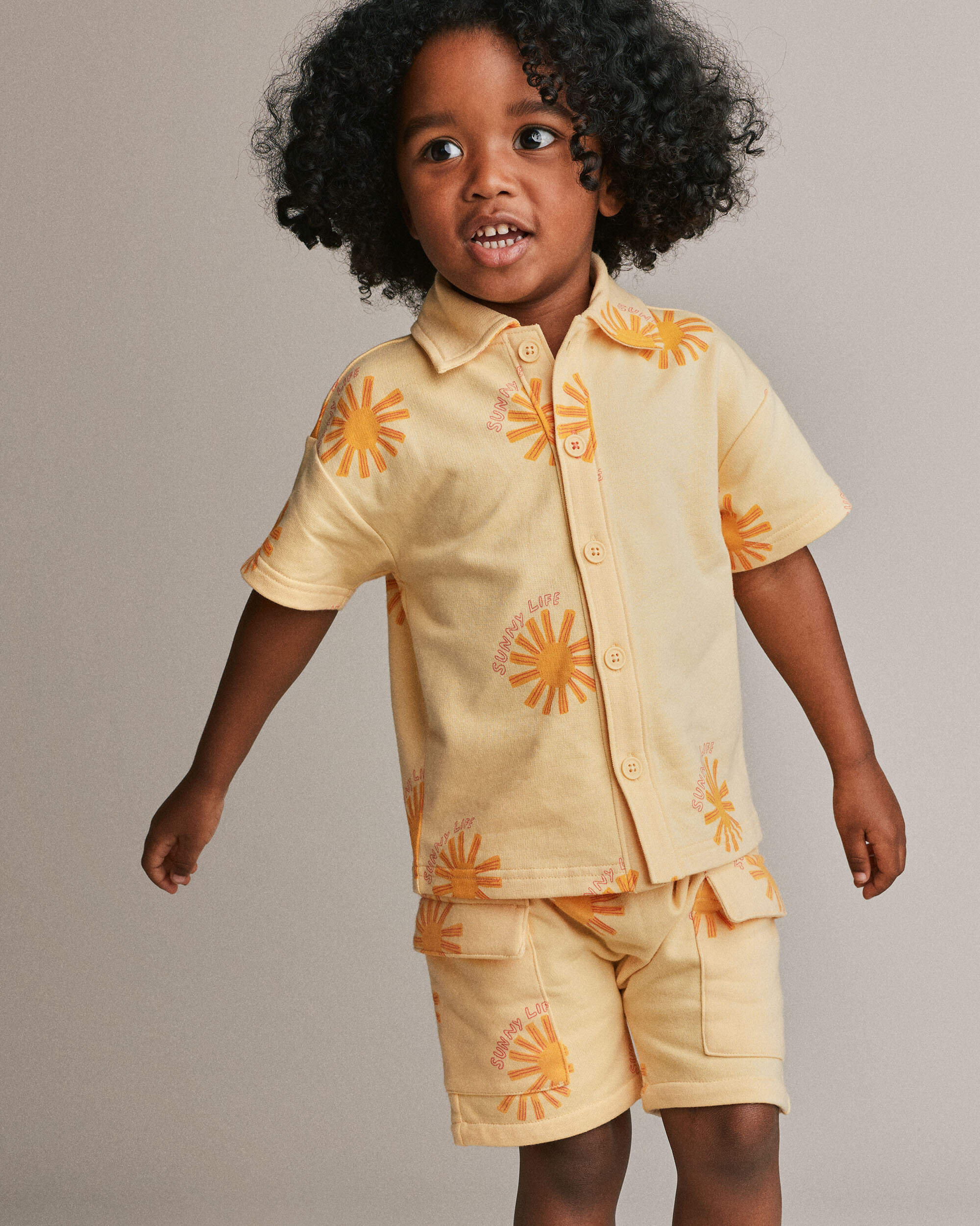 Toddler Boy Button-Down Short-Sleeve Shirt Sunny Life Print - Yellow