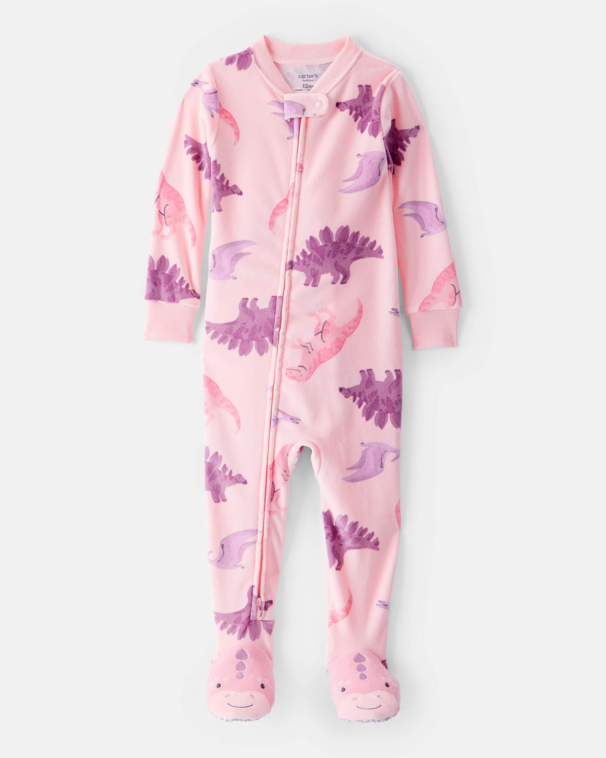 Baby Girl Dinosaur DreamPlush Snug Fit 2-Way Zip 1-Piece pyjamas - Pink