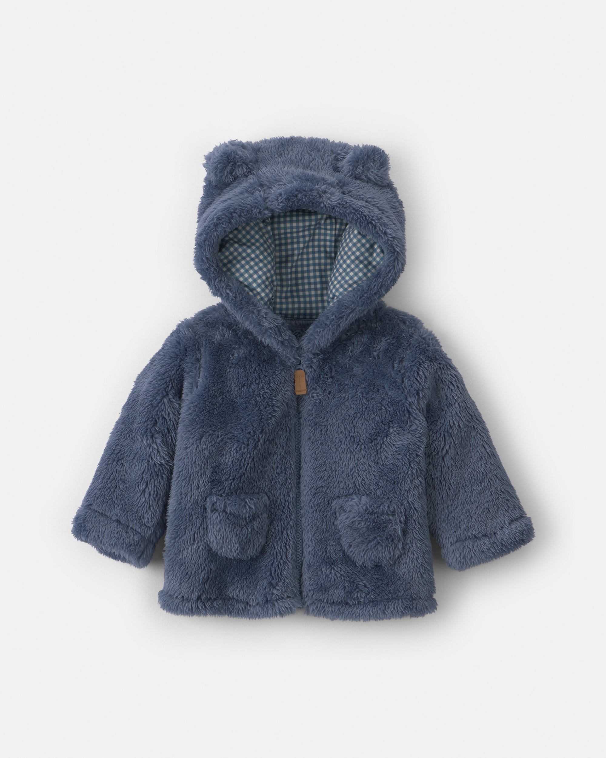 Baby Boy Bear Teddy Fleece Zip-Up Hoodie - Blue