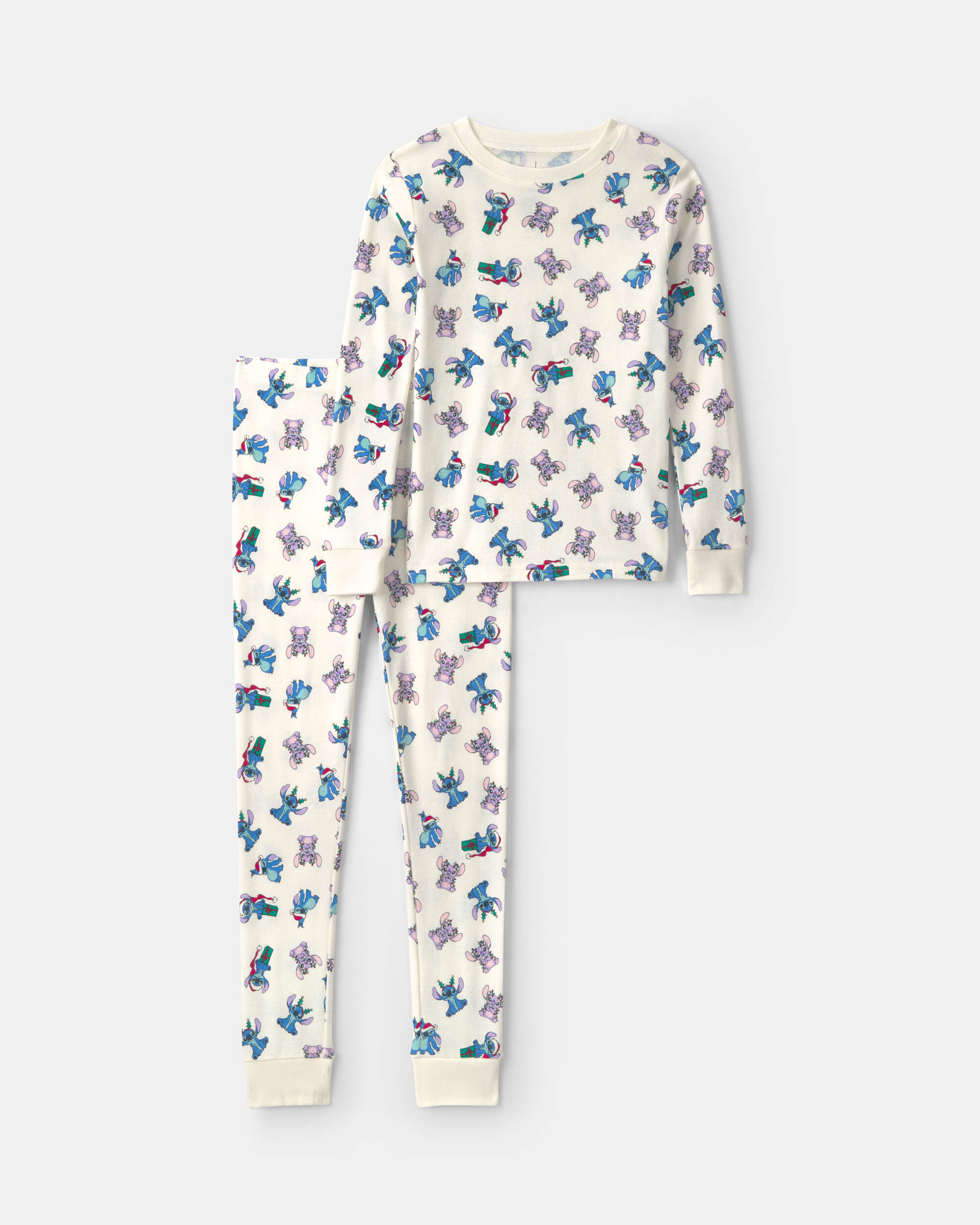 Kids 2-Piece Stitch Christmas 100% Cotton Snug Fit Pyjama Set - Ivory