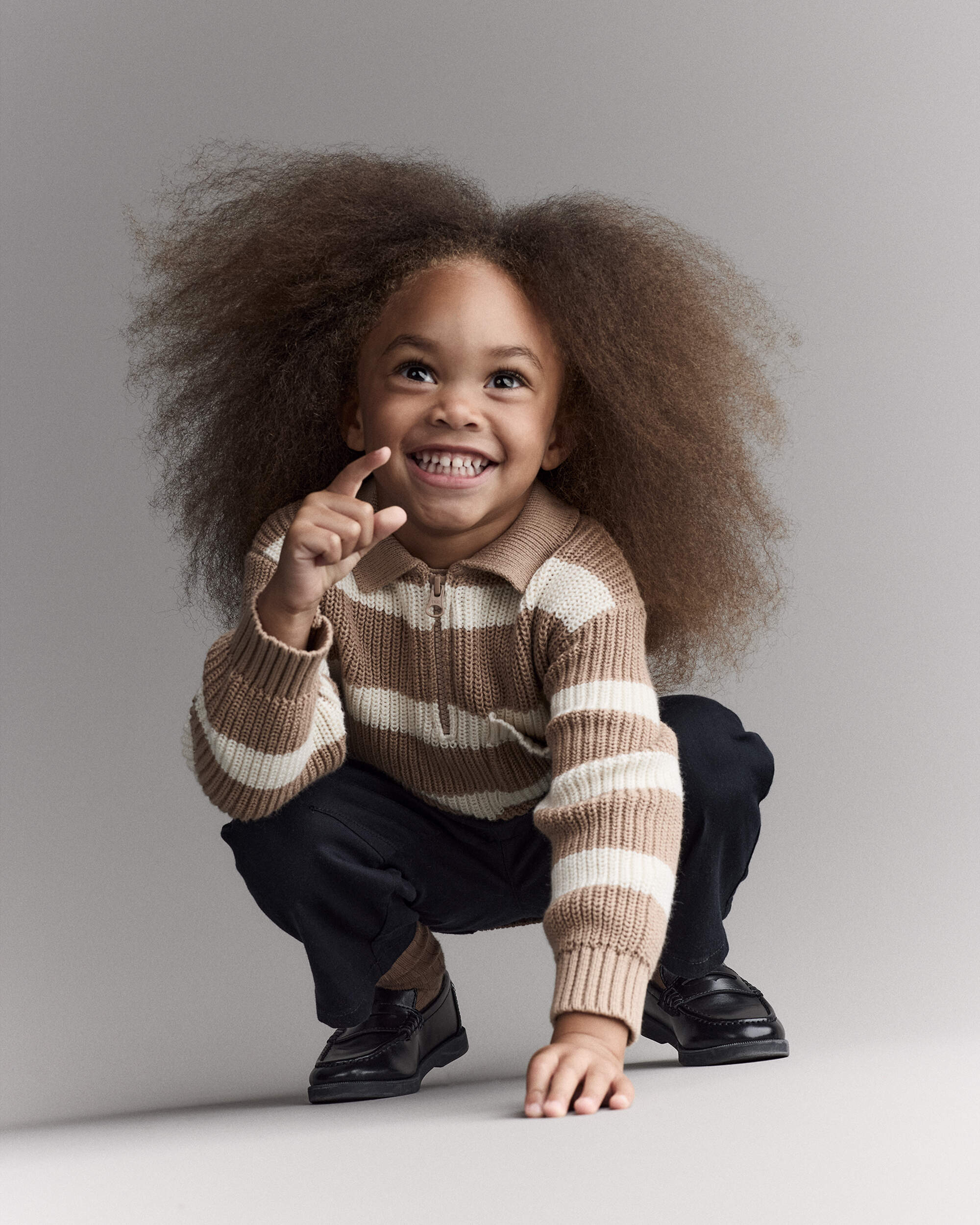 Toddler Striped Quarter-Zip Sweater - Tan/White