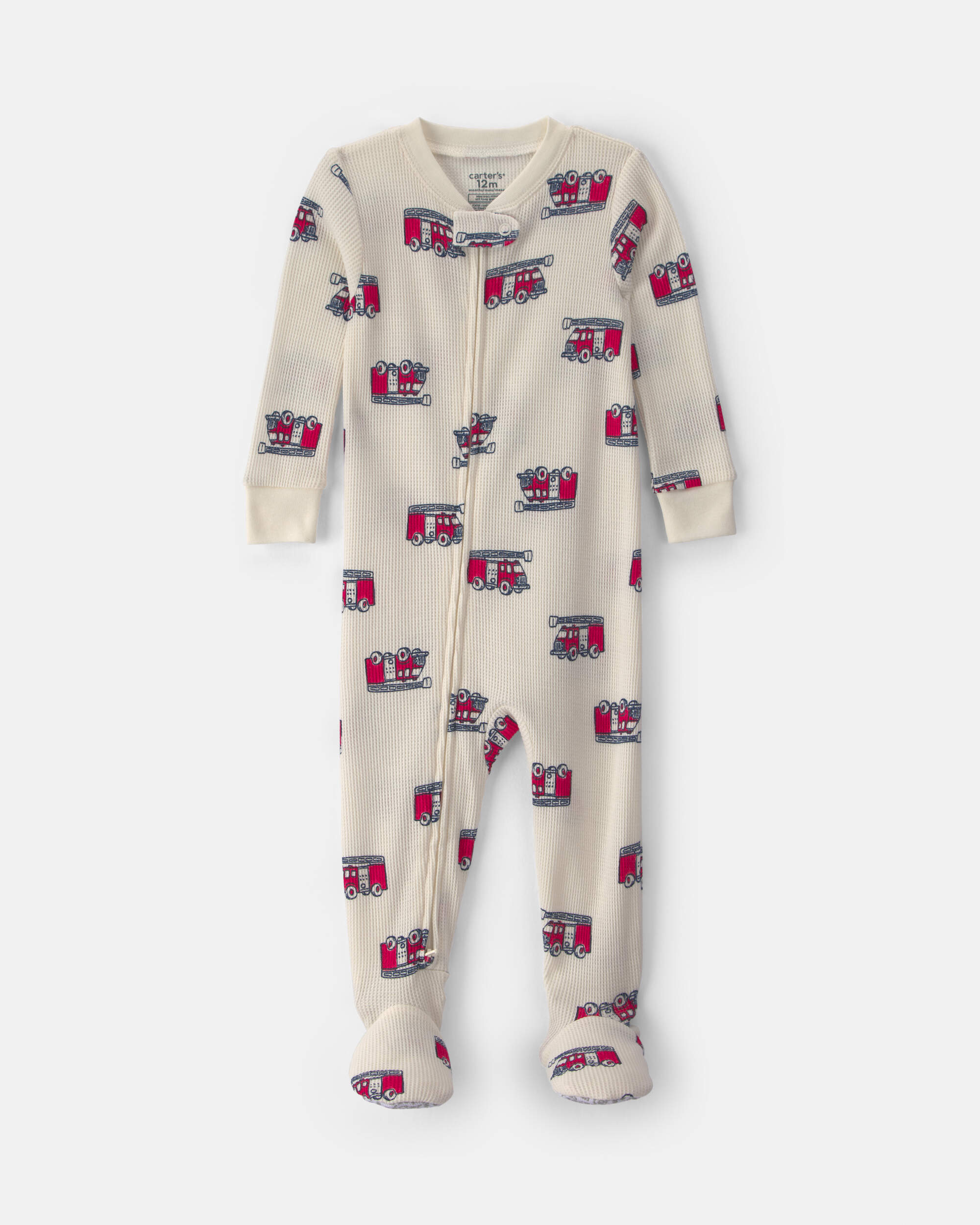 Baby Boy 1-Piece Firetrucks Thermal Snug Fit Pyjama - Cream