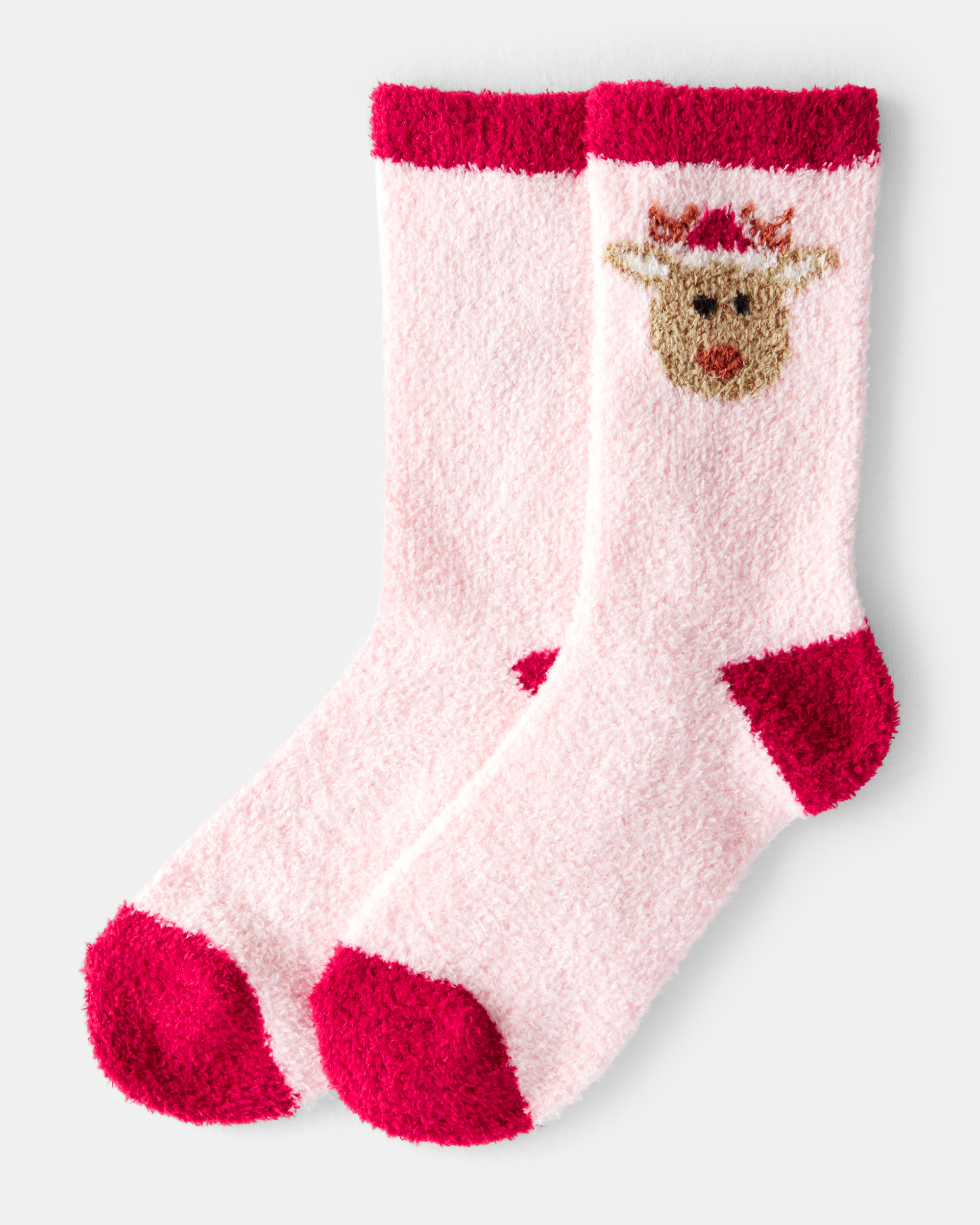 Kid Reindeer Crew Socks - Pink