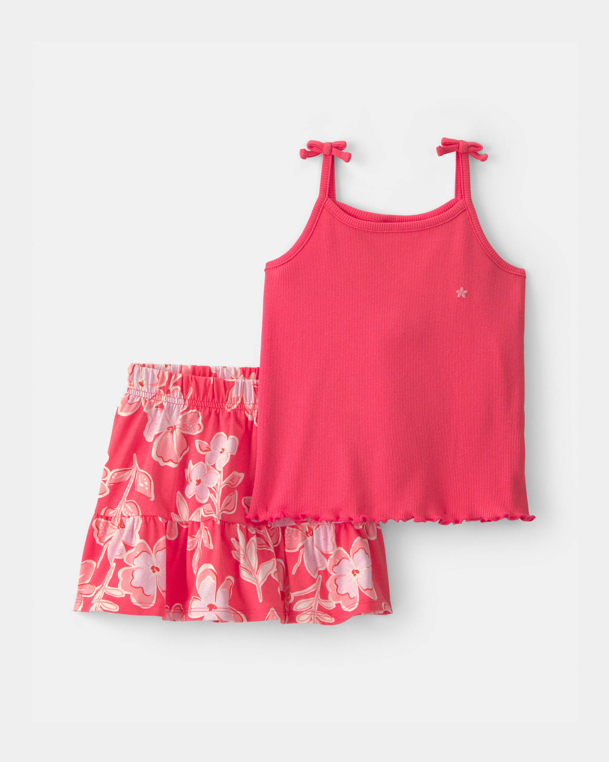 Toddler Girl 2-Piece Top & Floral Skirt Set - Orange