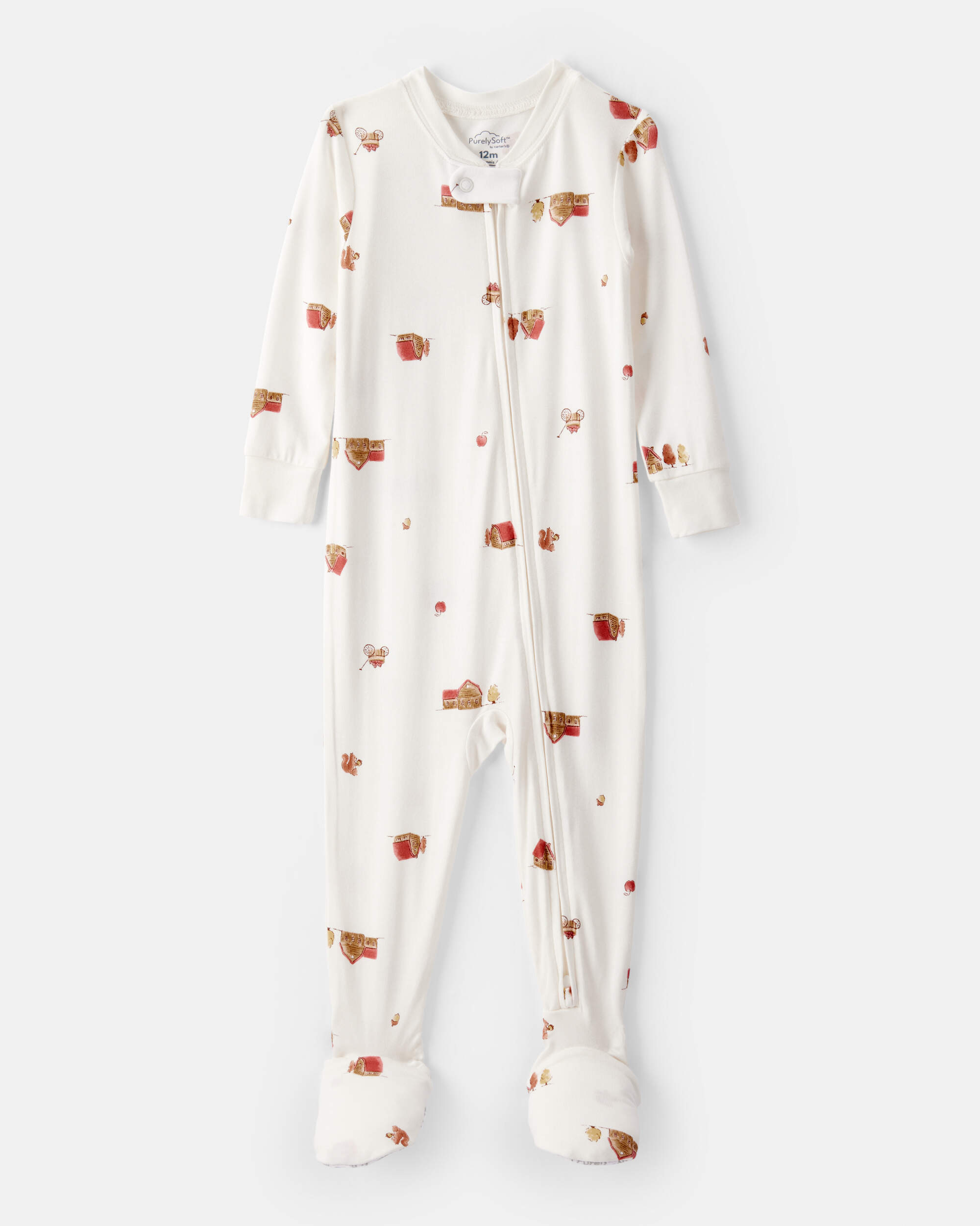 Baby Barn Print PurelySoft 2-Way Zip 1-Piece pyjamas - Ivory