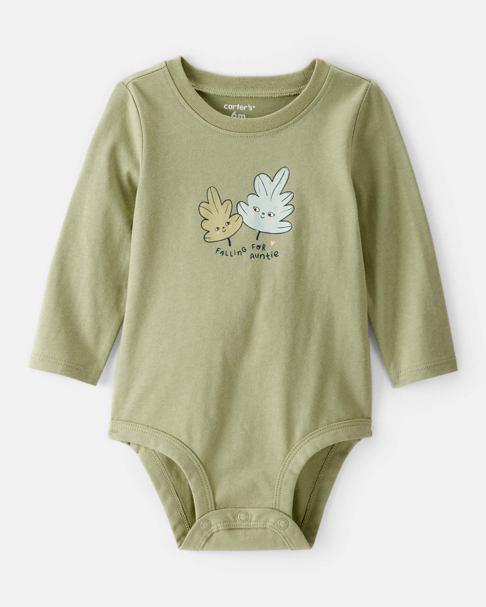 Baby Girl Auntie Cotton Long-Sleeve Graphic Bodysuit - Green