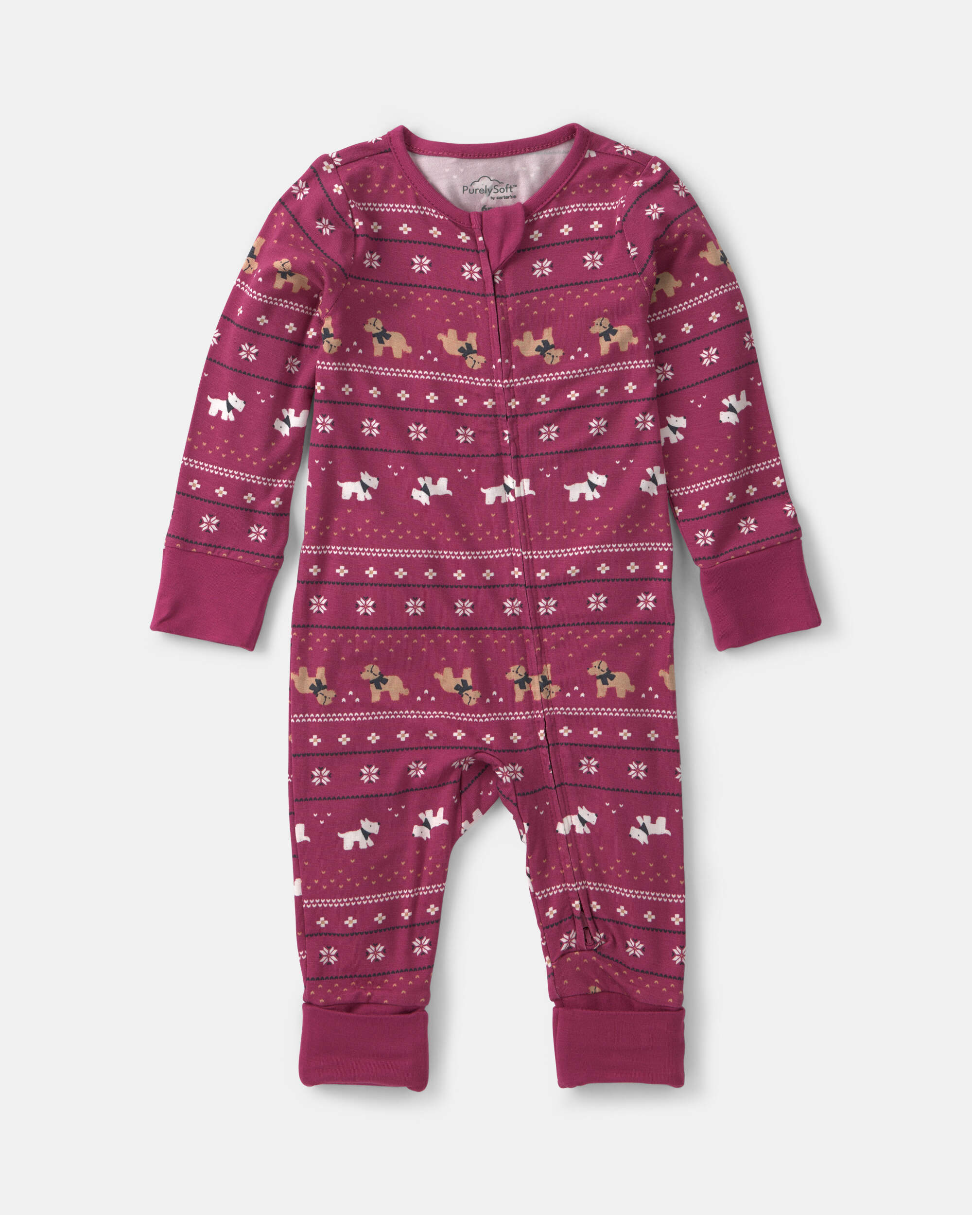 Baby Fair Isle PurelySoft™ 2-Way Zip Sleep & Play Pyjamas - Burgundy