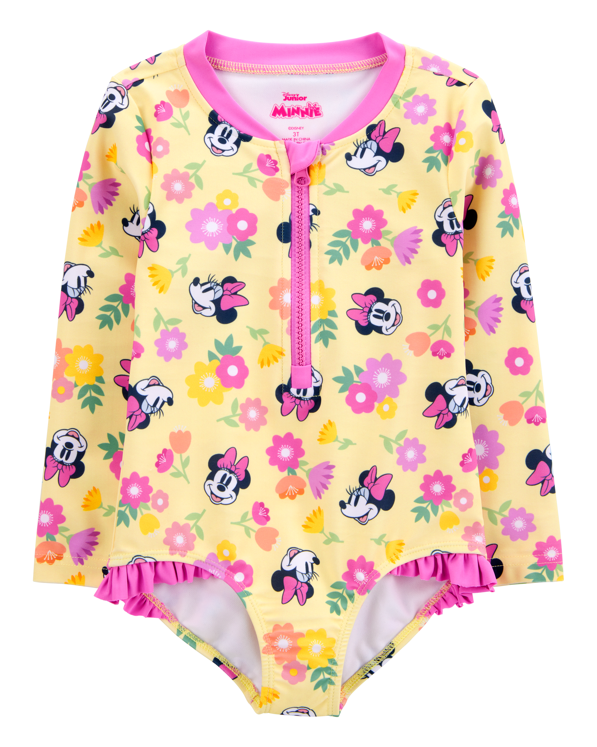 Toddler Disney© Minnie Mouse 1-Piece Rashguard Swimsuit - Yellow/Pink
